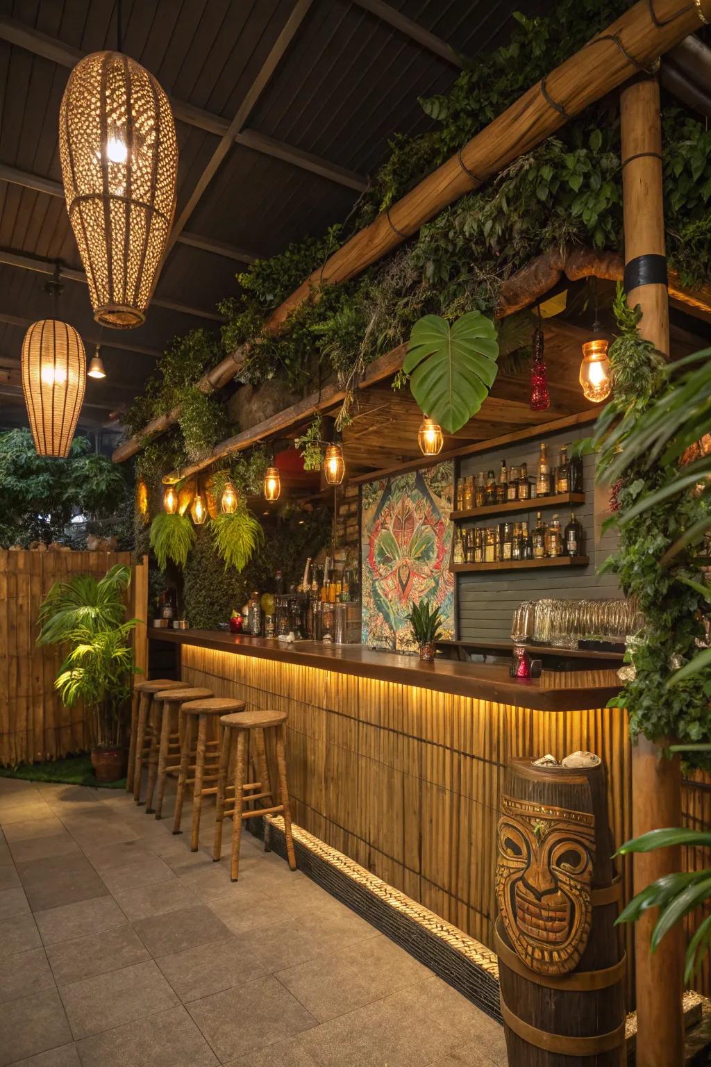 Transform your man cave into an exotic tropical tiki getaway.