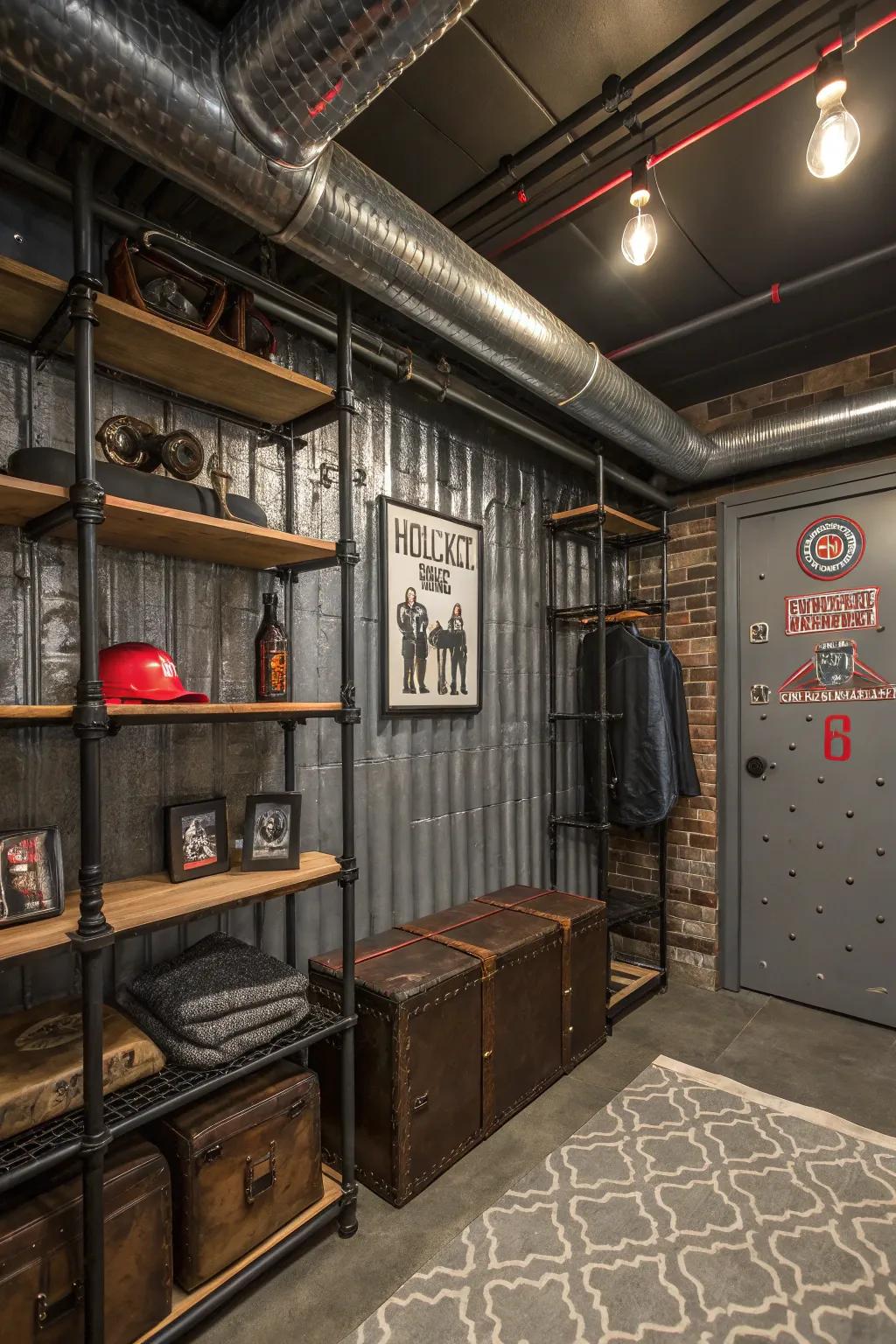 Urban metallic details add a contemporary twist to your cave.