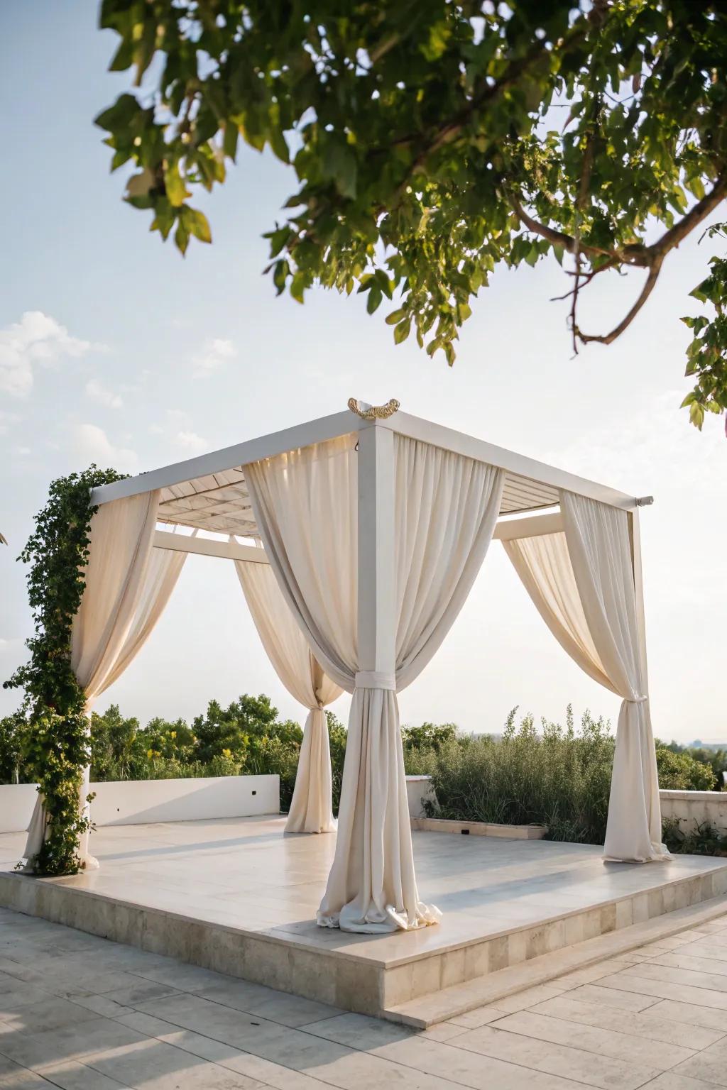 A minimalist altar presents modern sophistication through clean lines.