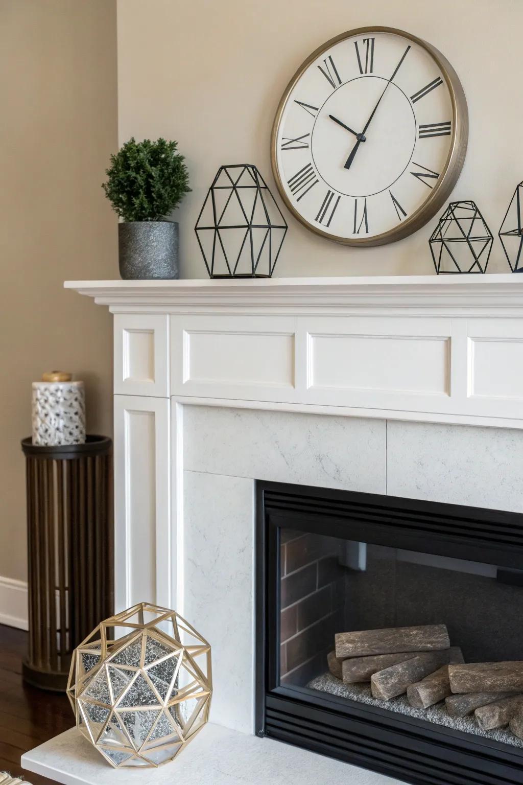 A minimalist design featuring a sleek timepiece and geometric features.