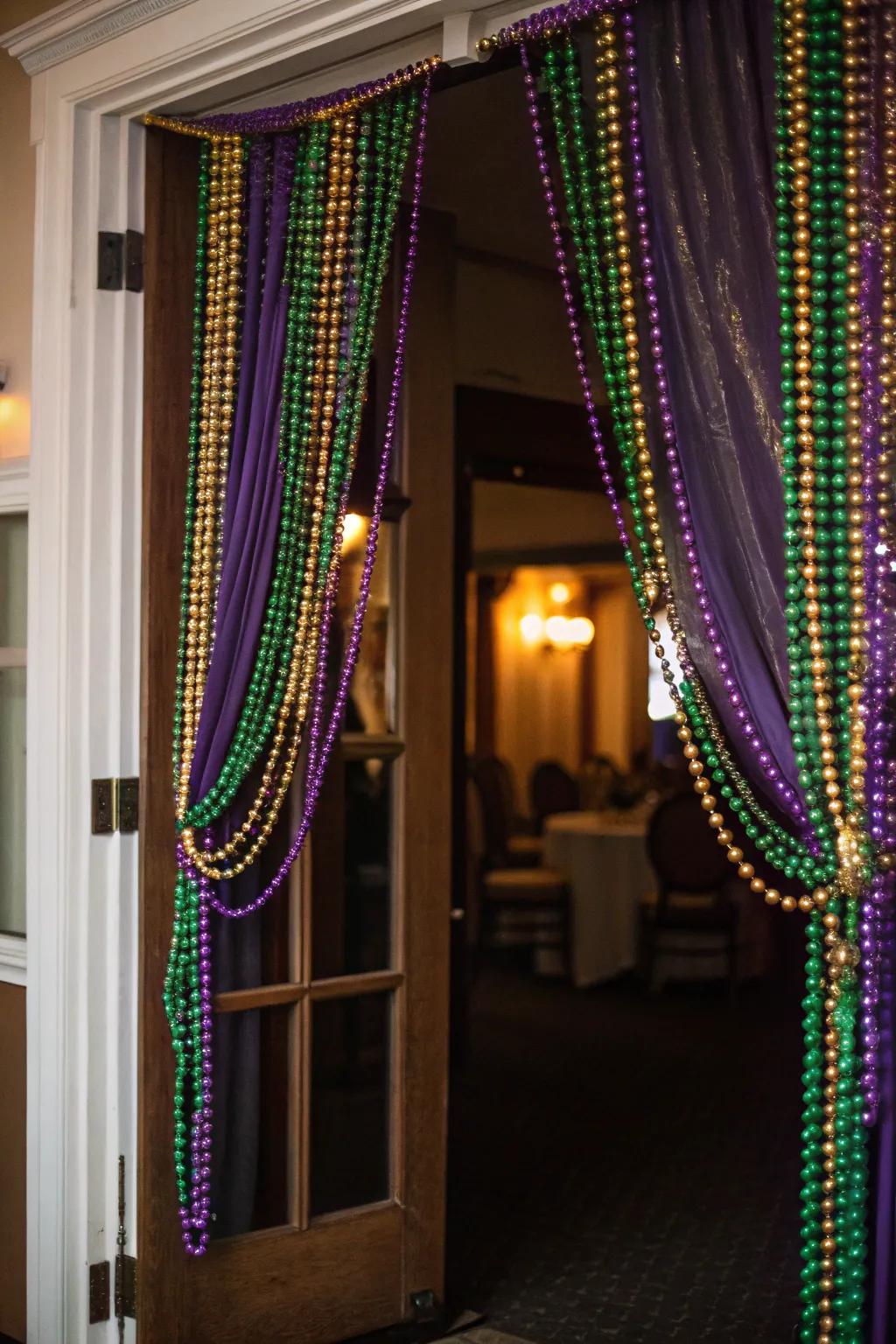Beaded draperies proffer a dynamic and celebratory accent to any portal.