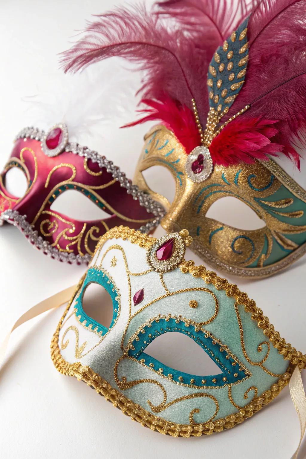 Detailed masquerade masks ideal for a quinceañera.