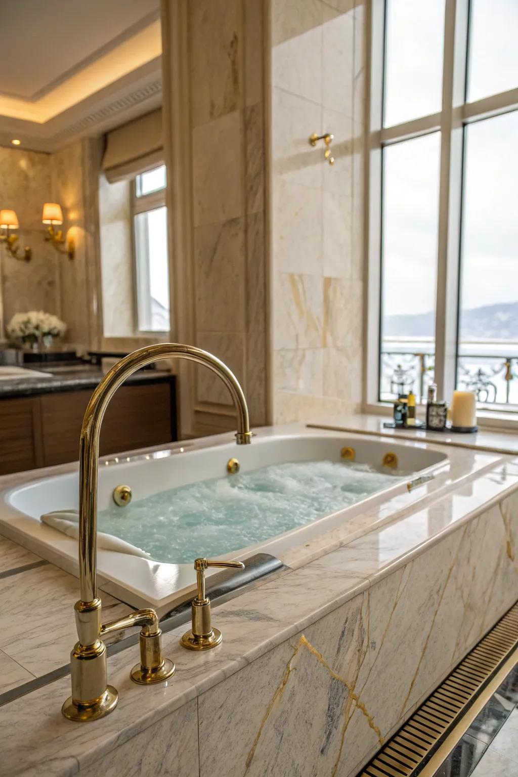 Elegant fixtures add a touch of elegance to the jacuzzi tub area.