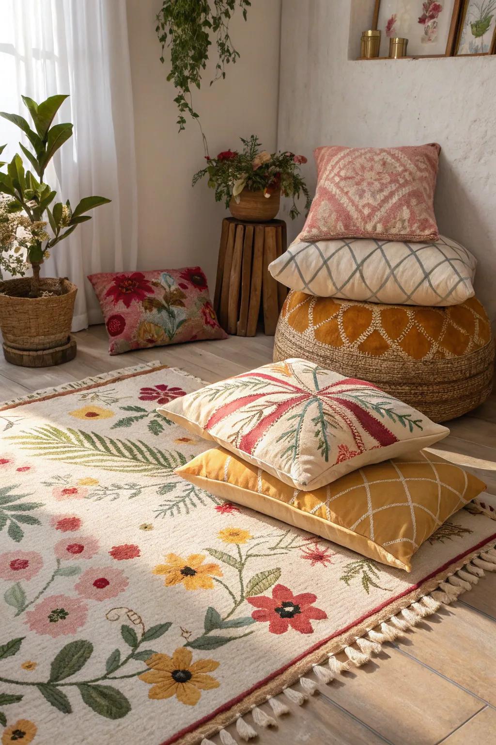 A beautiful symphony of textures and patterns creates a warm atmosphere.