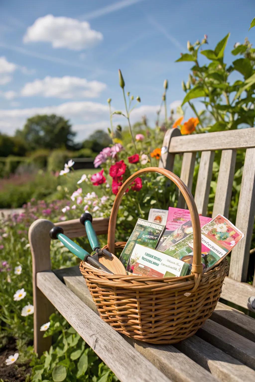 A complete garden starter kit beautifully arranged in a delightful May basket.