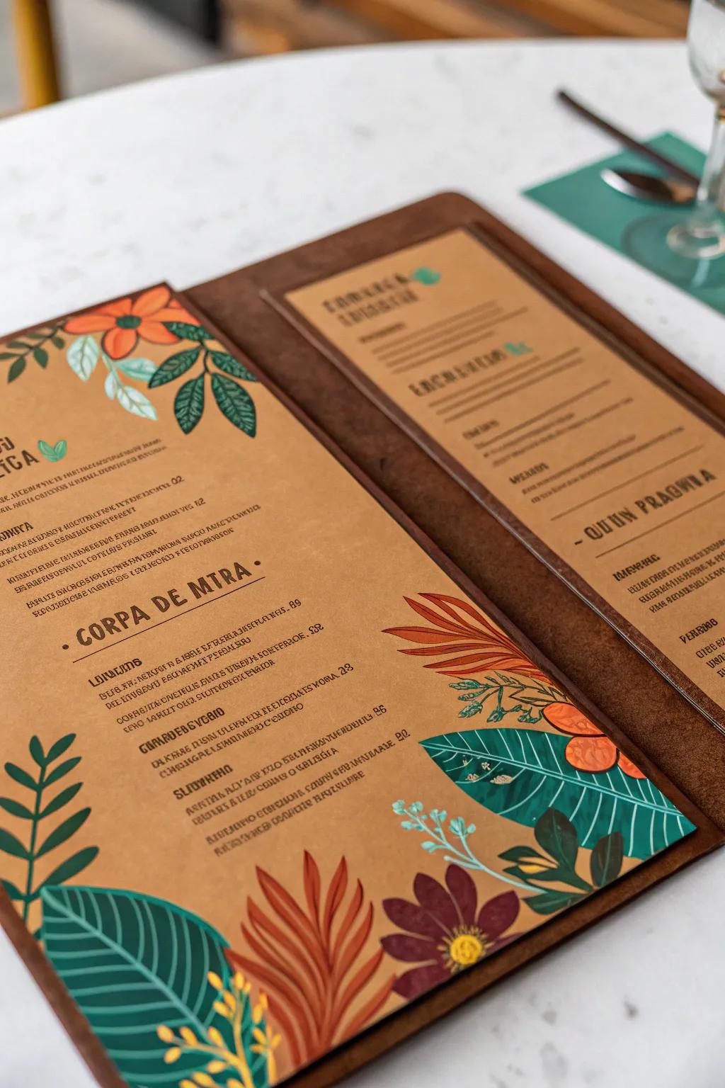 A cohesive fusion of organic and vibrant shades for attention-grabbing menus.
