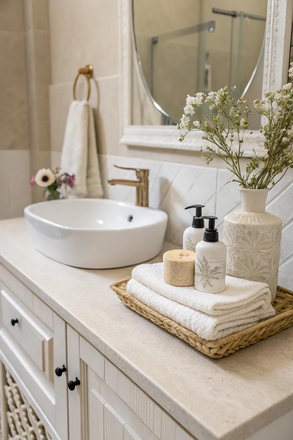 Subtle shades establish a relaxing and balanced bathroom atmosphere.