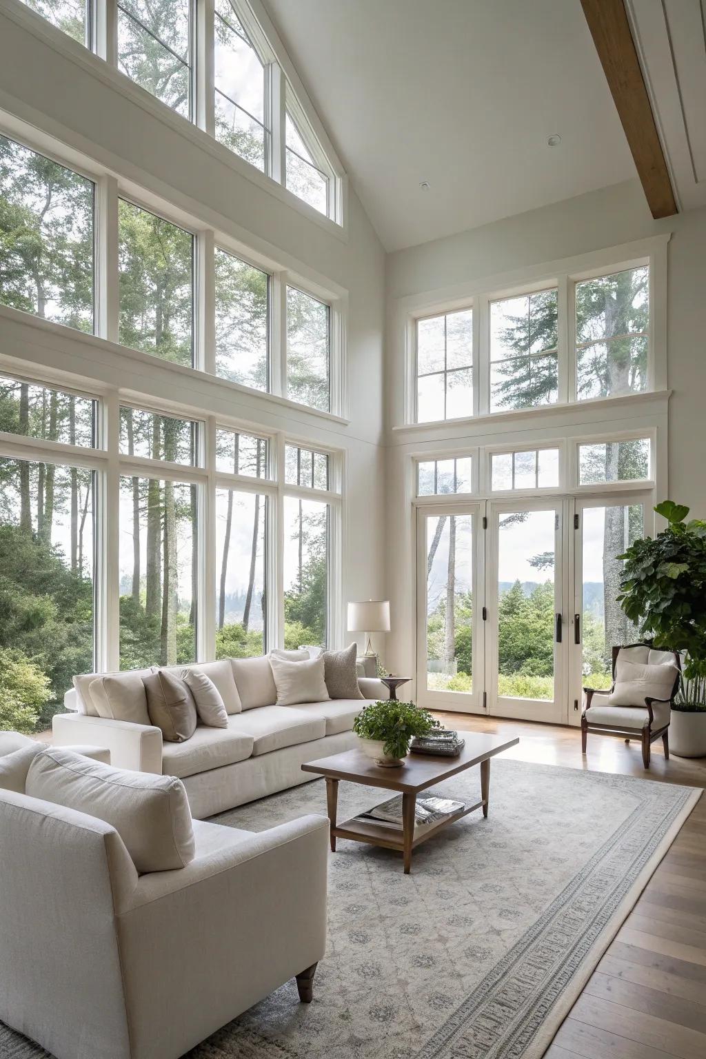 Sunlight floods this minimalist living space, engendering a warm and inviting ambiance.