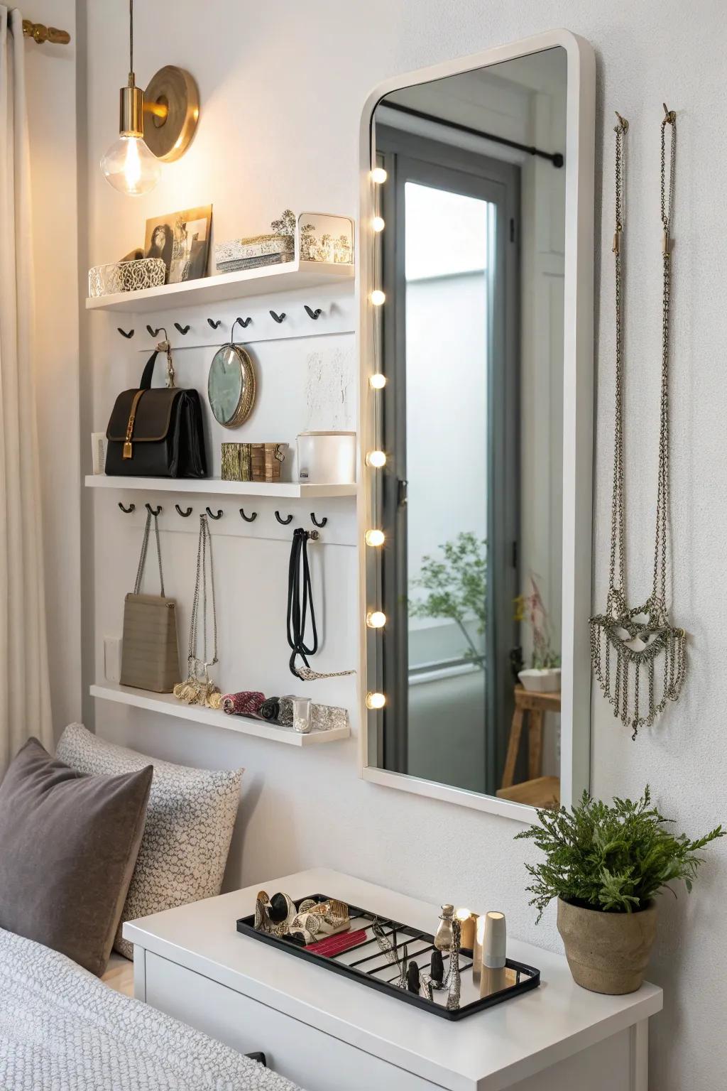 Mirrors with built-in storage merge fashion with practicality.