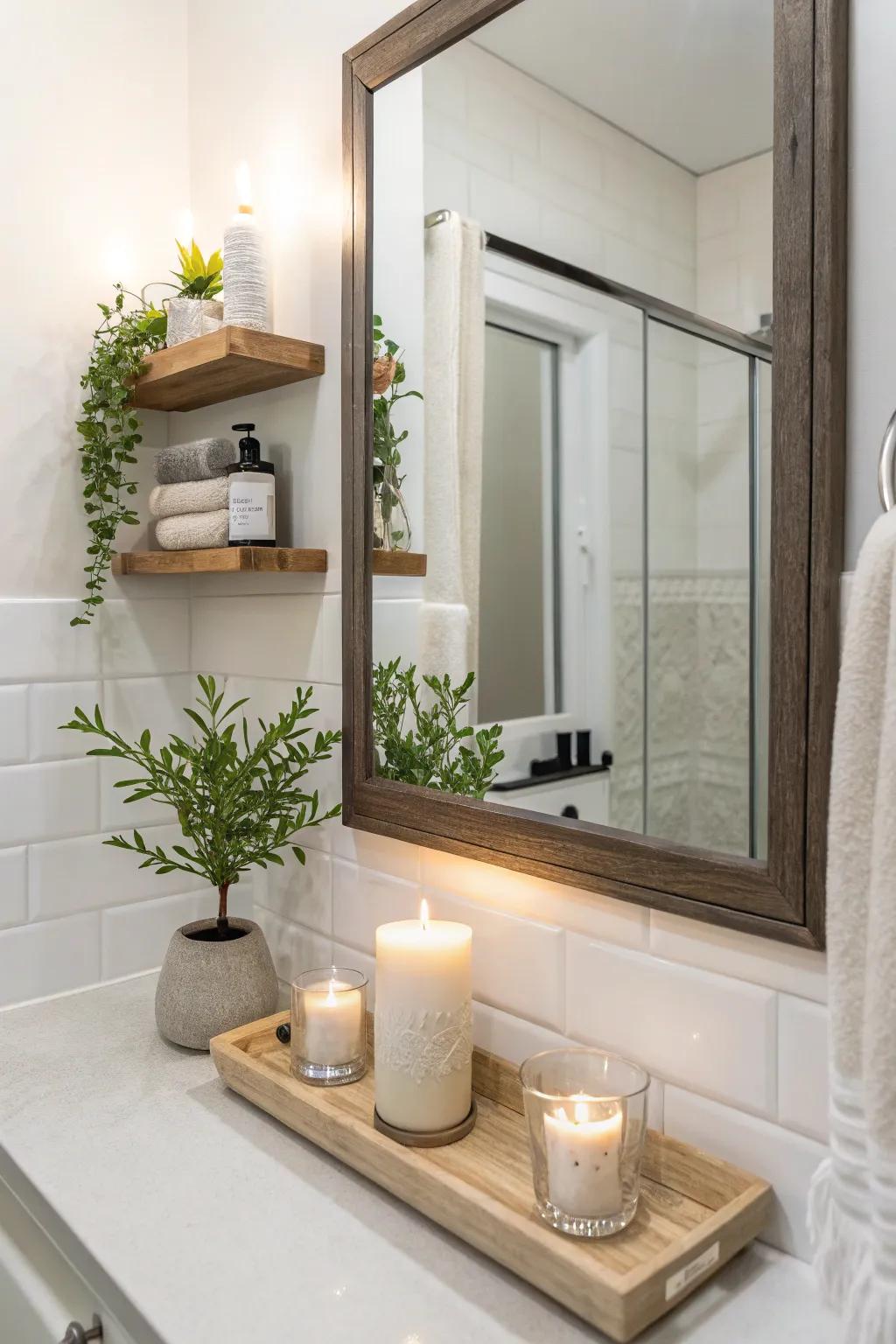 A minimalist mirror featuring a subtle shelf, ideal for understated décor.