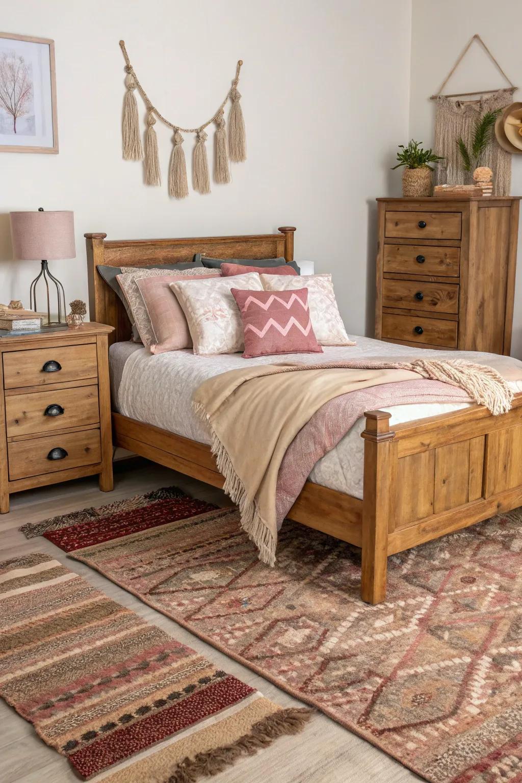 Fabrics enhance warmth and soften the timber aspects.