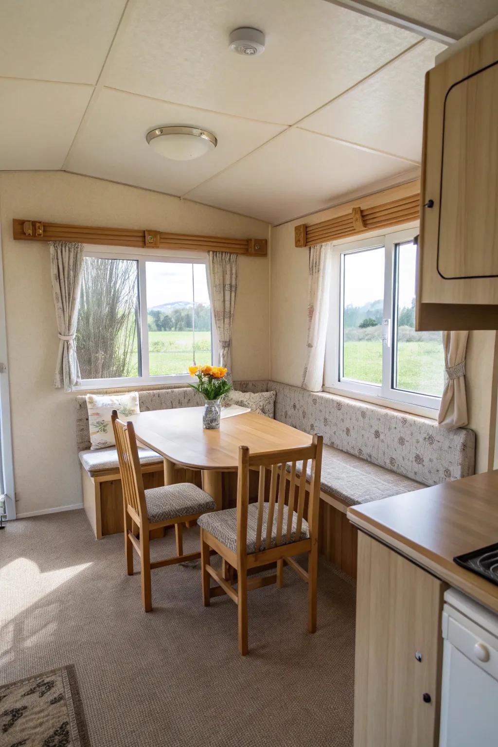 Soft, neutral tones can evoke a feeling of spaciousness and tranquility in your dining room.