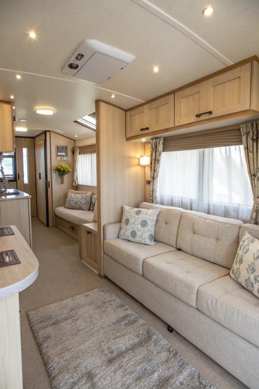 Subdued hues can broaden the visual dimension of your manufactured home.