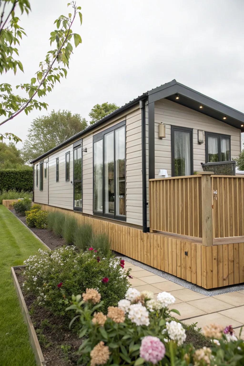 Vertical board and batten skirting introduces elegance and height to your mobile home's exterior.