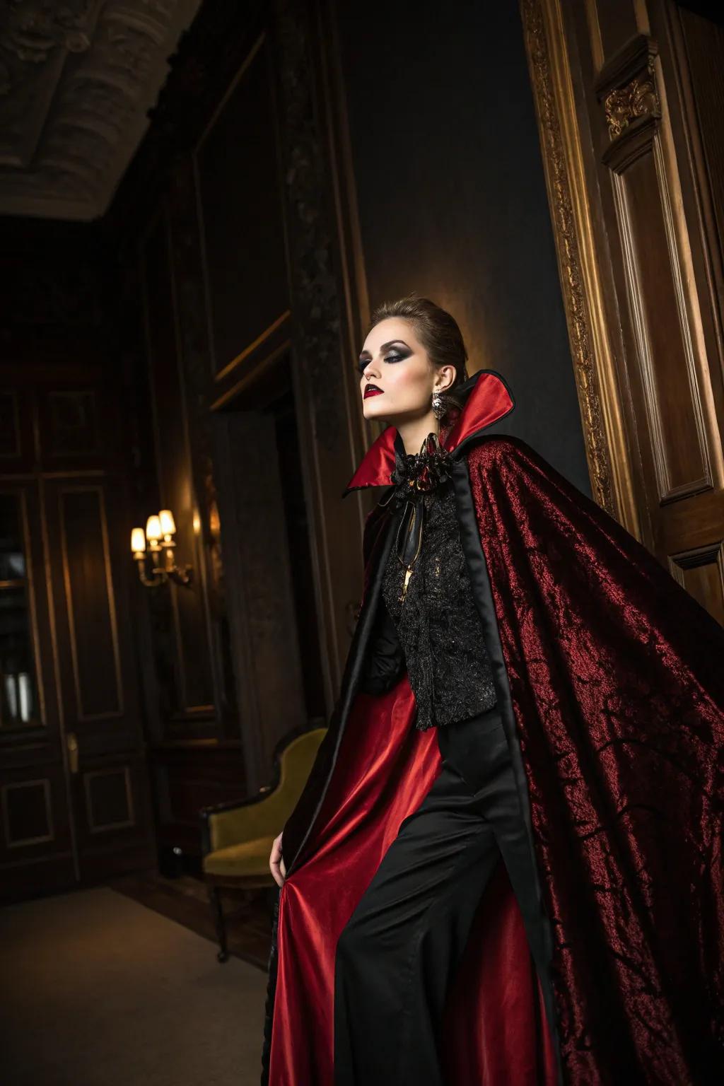 A couture vampire aesthetic with opulent embellishments.