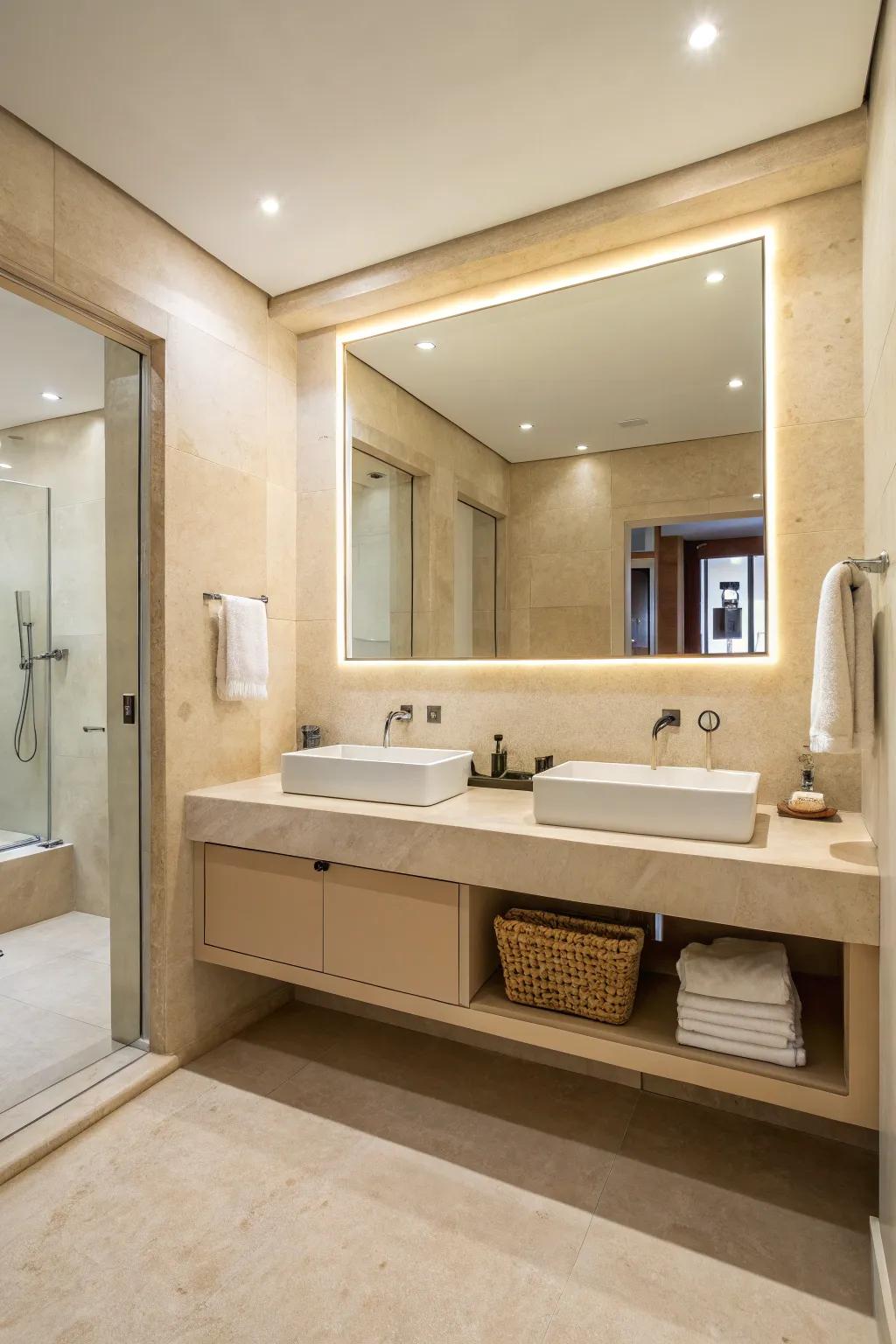 Mirrors craft an illusion of spaciousness and brightness in your bathroom.