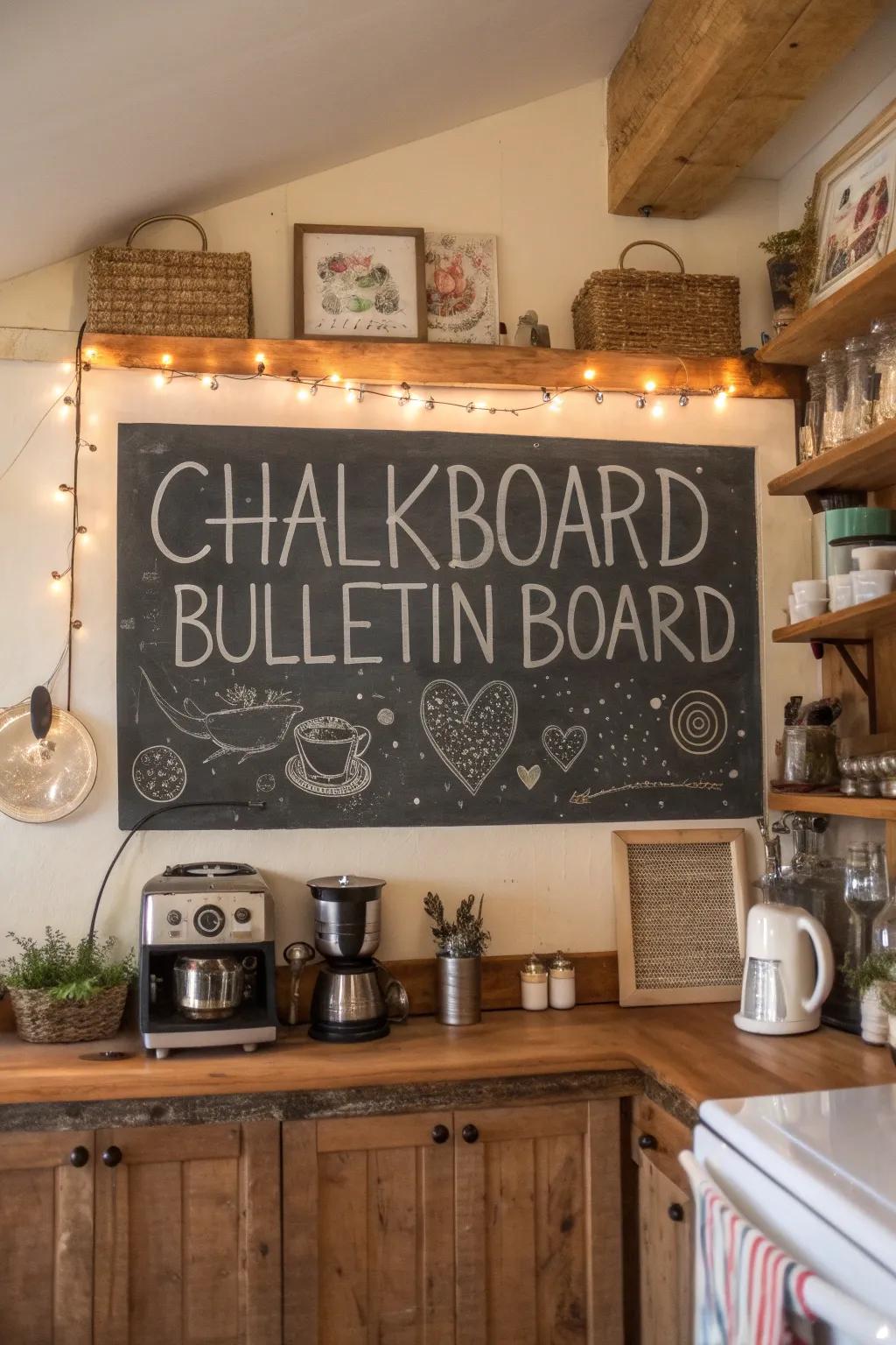 Chalkboard notice boards inject charm and functionality into kitchens.