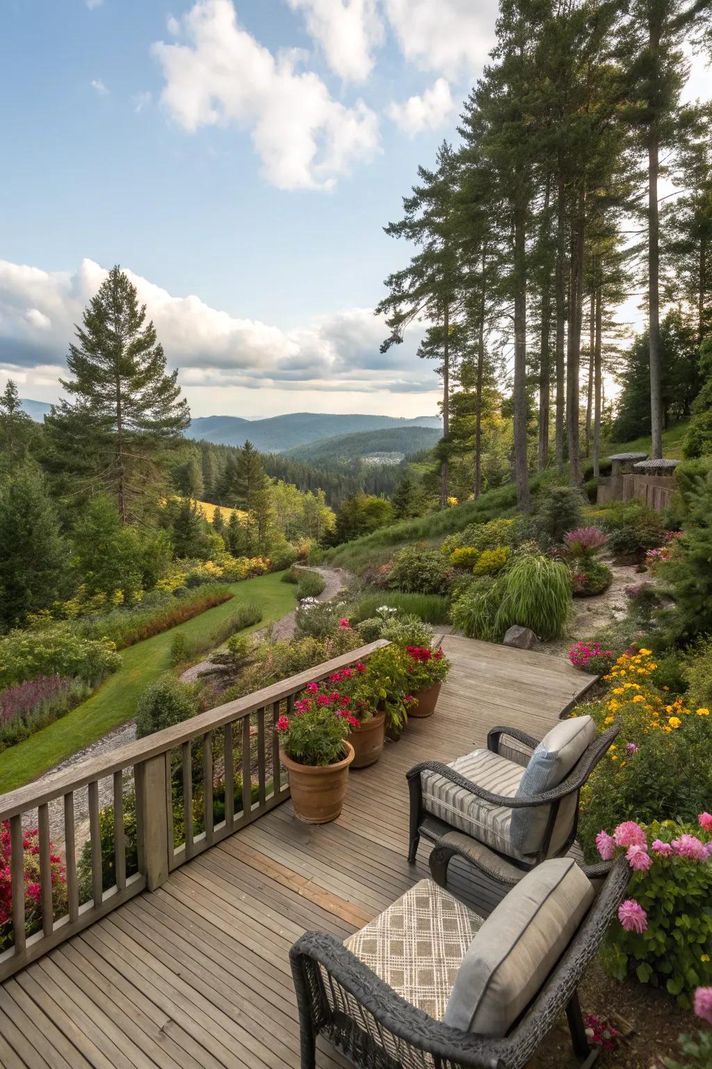 A deck design that flows with its natural setting with grace.