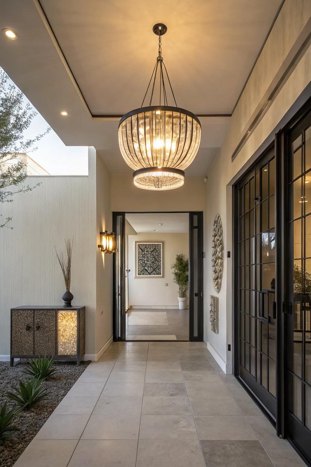 Modern lighting introduces ambiance and design to an entryway.