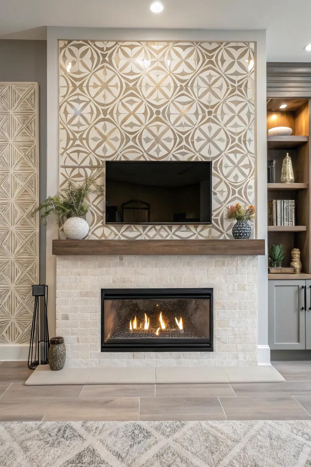 Geometric designs impart a modern appeal to your fireplace.