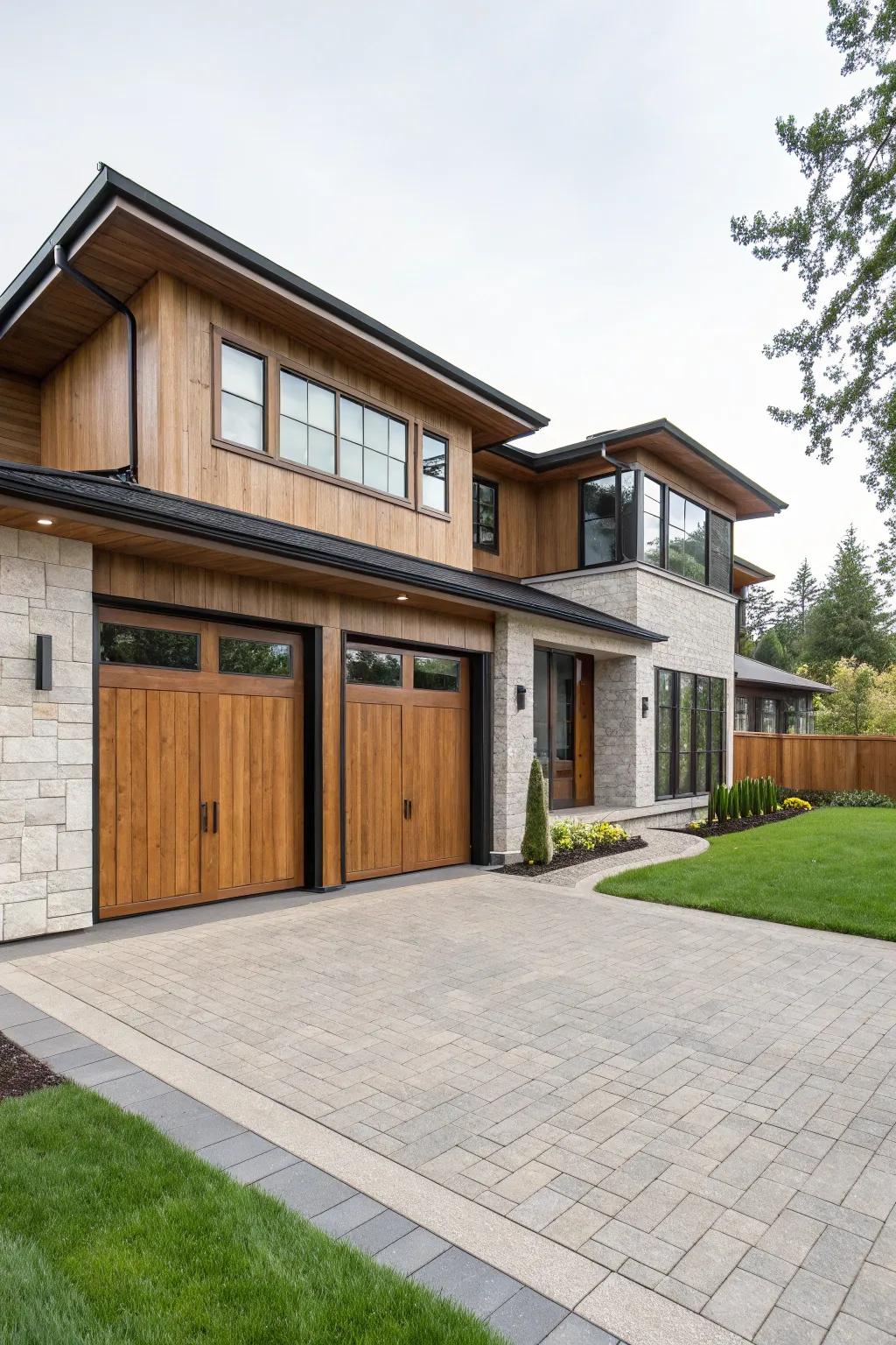 Warm wooden hues featured on both portals for a facade inspired by nature.