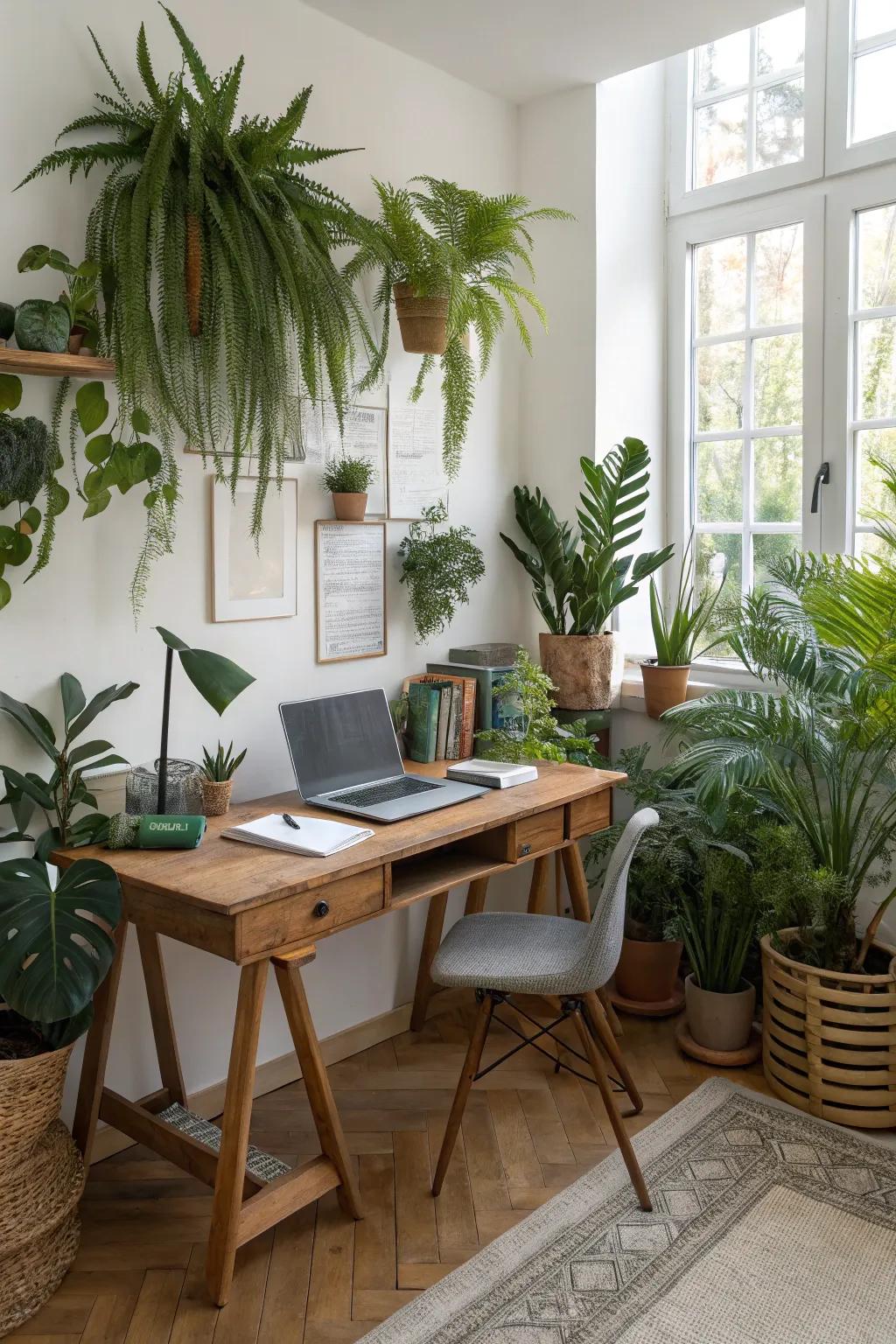 Greenery injecting life into a modern home office.