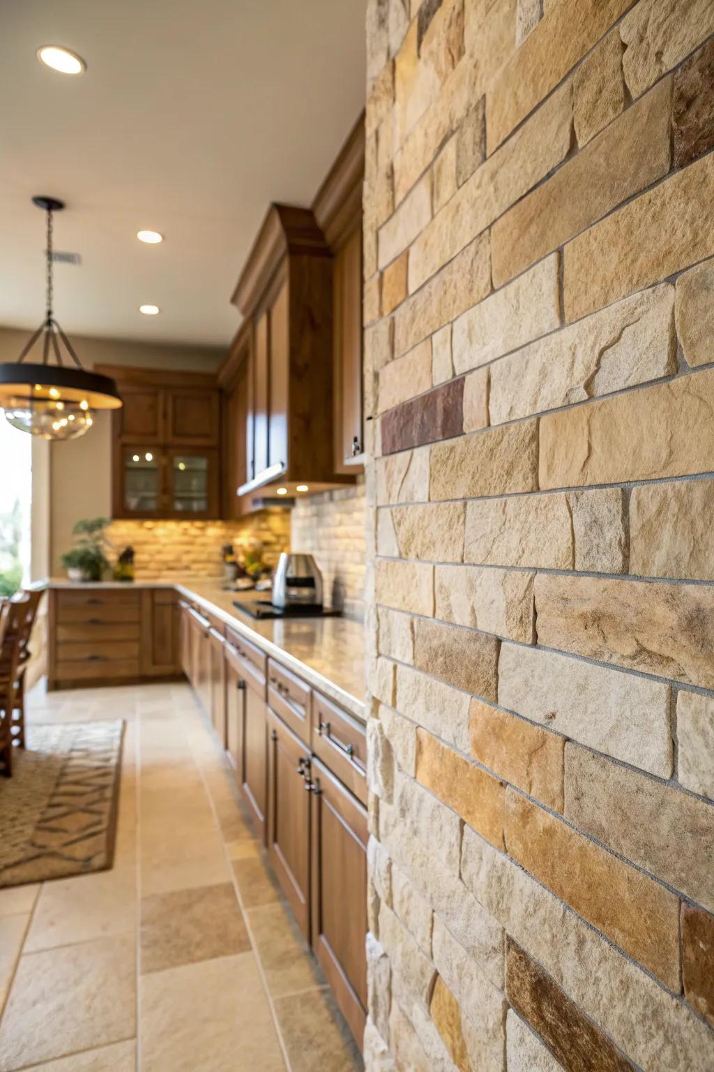 Genuine stone panels introduce natural grace to your kitchen.