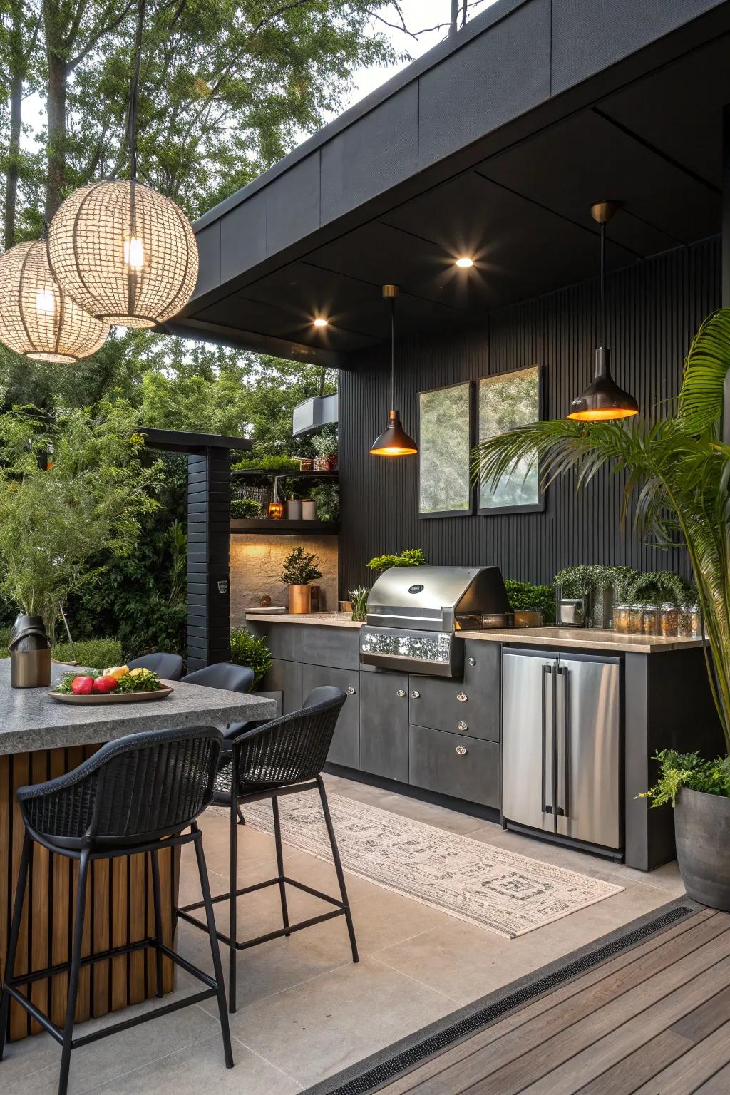 The seamless integration of a bar and kitchen transforms outdoor entertaining into a joyous, effortless experience.