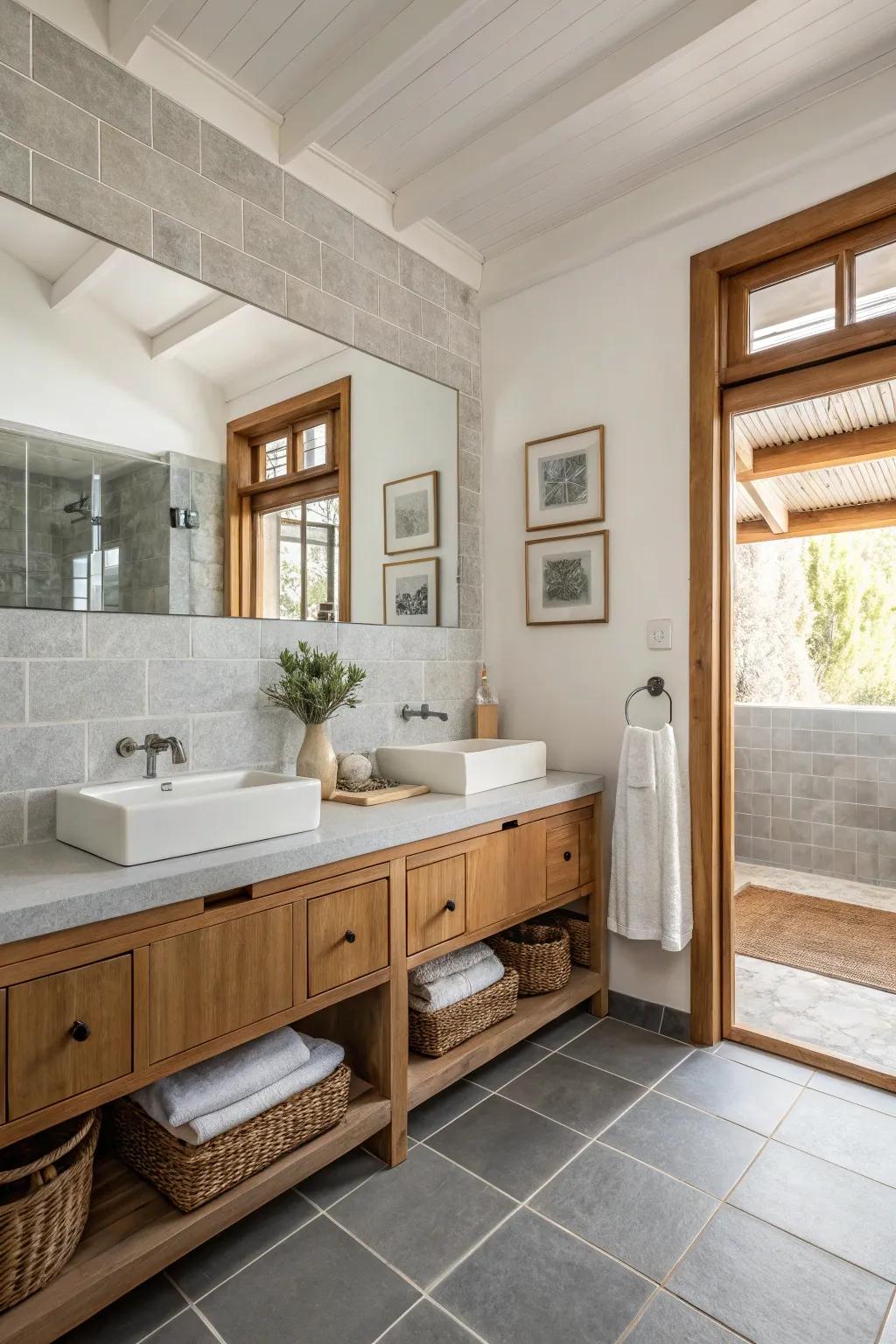 Subdued hues furnishing a serene canvas for farmhouse features.