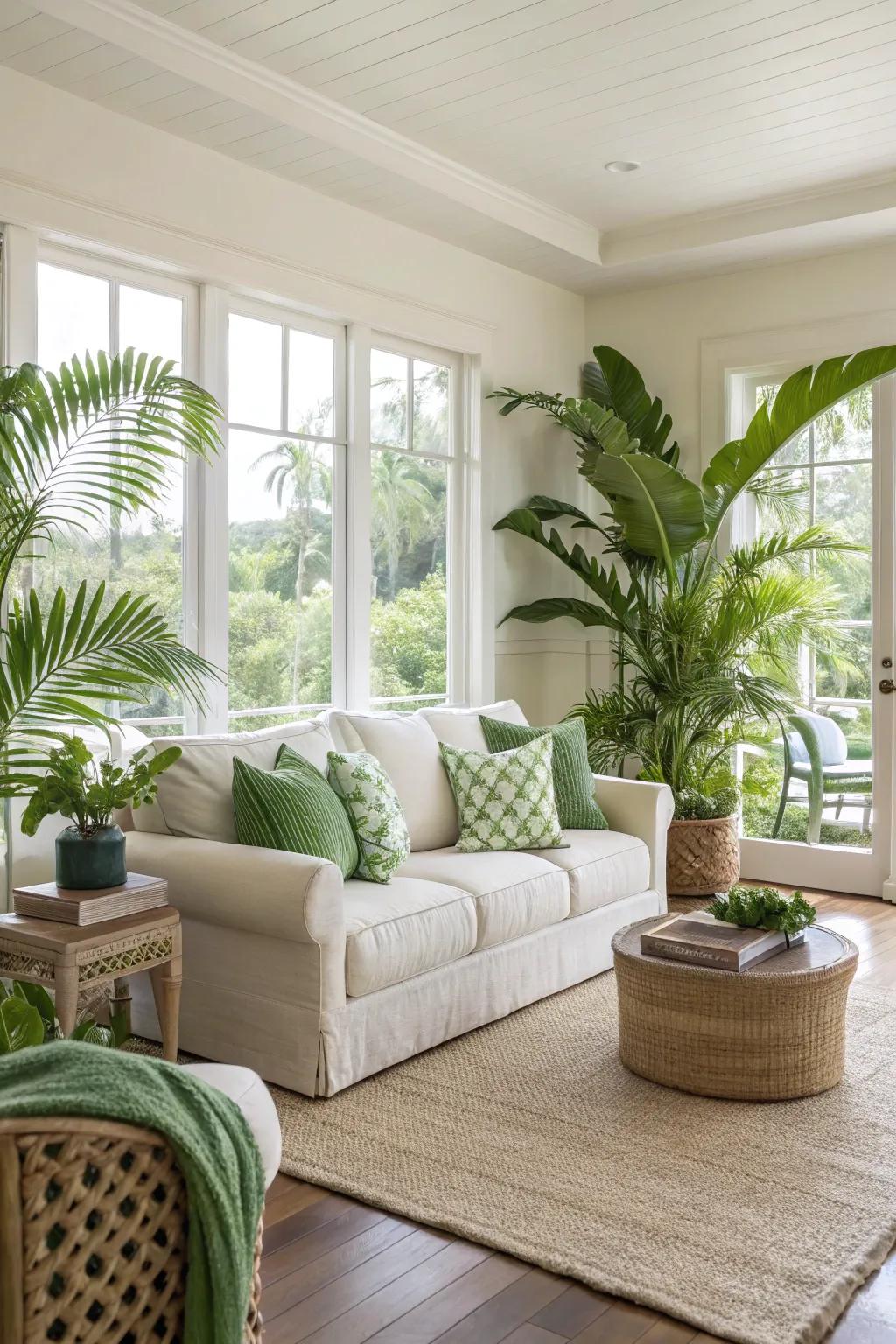 Natural hues establish a tranquil and inviting tropical living space.