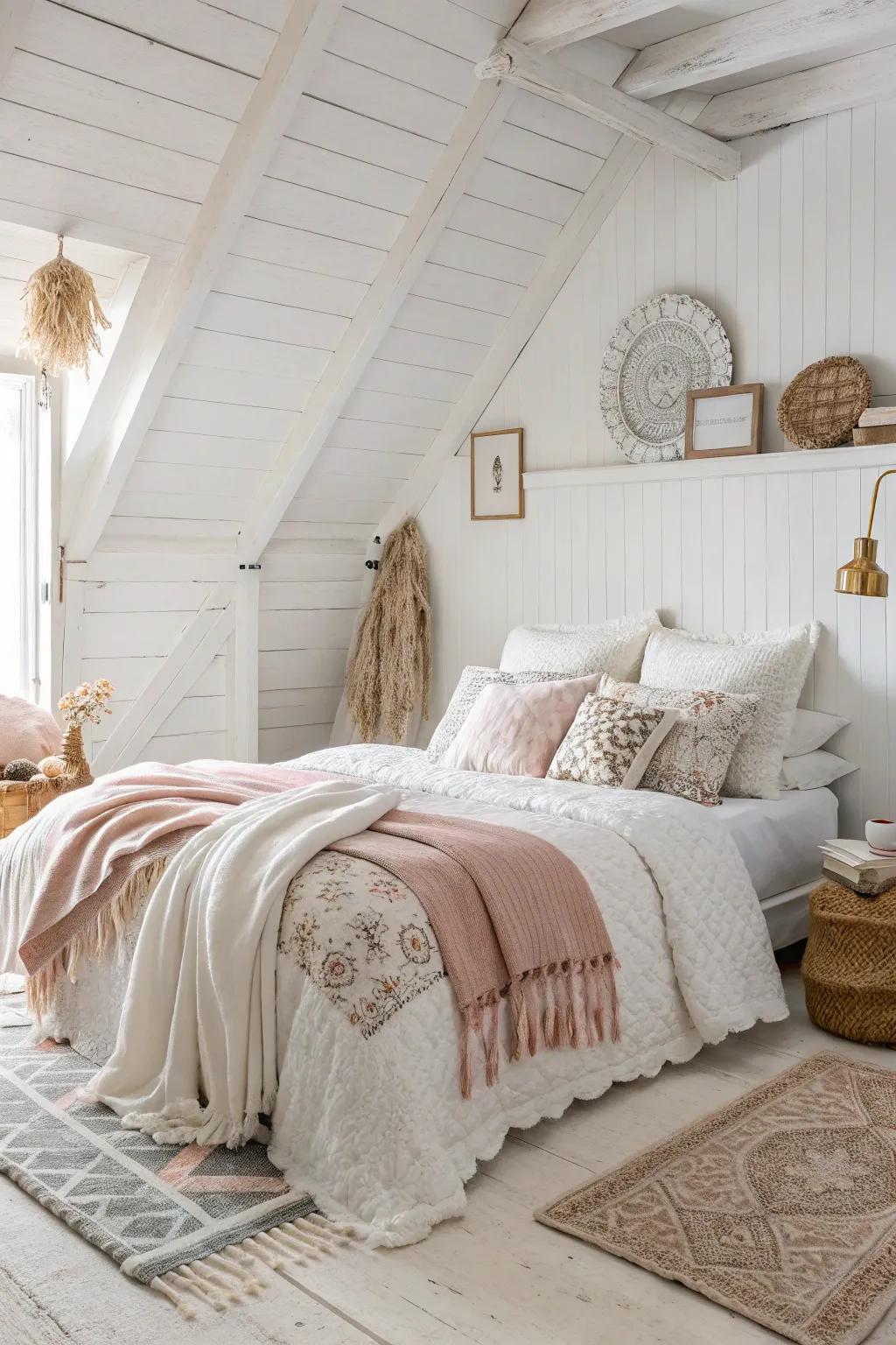 Varied materials introduce warmth and dimension to a white room.