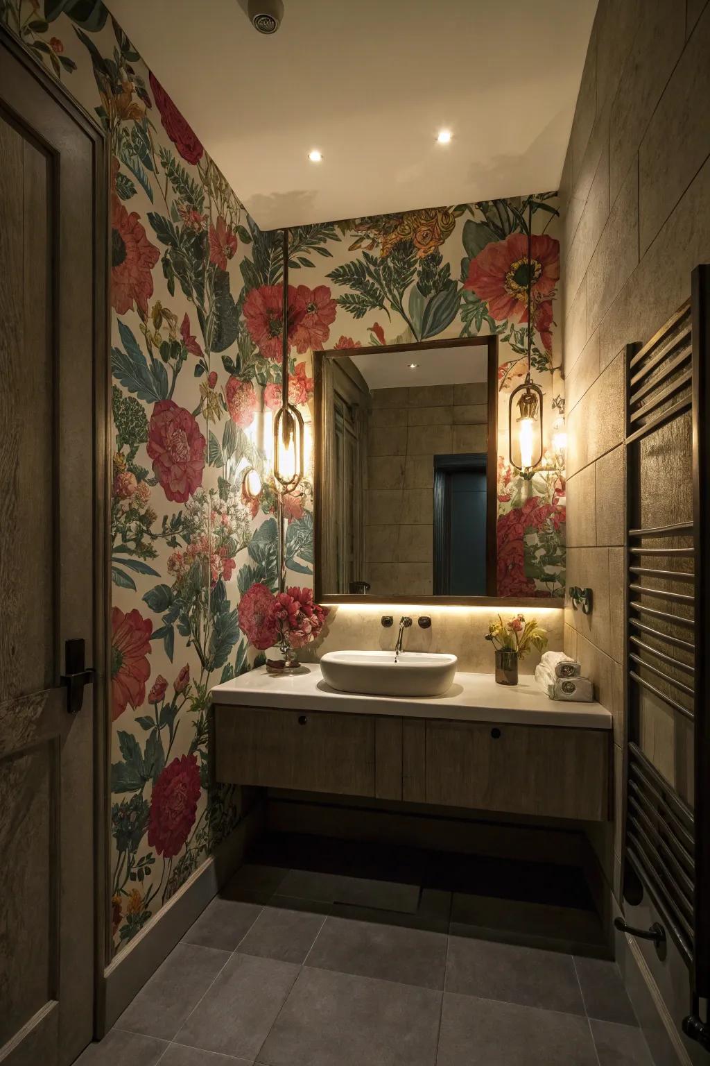 Striking wall coverings imbue charm and dimension to your bathroom.