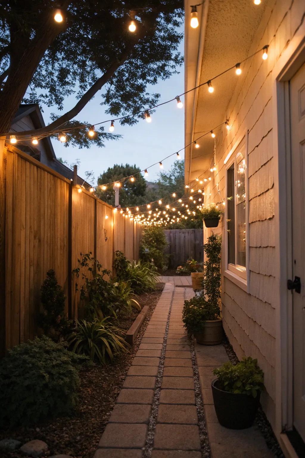 Good lighting can make your side yard feel magical.