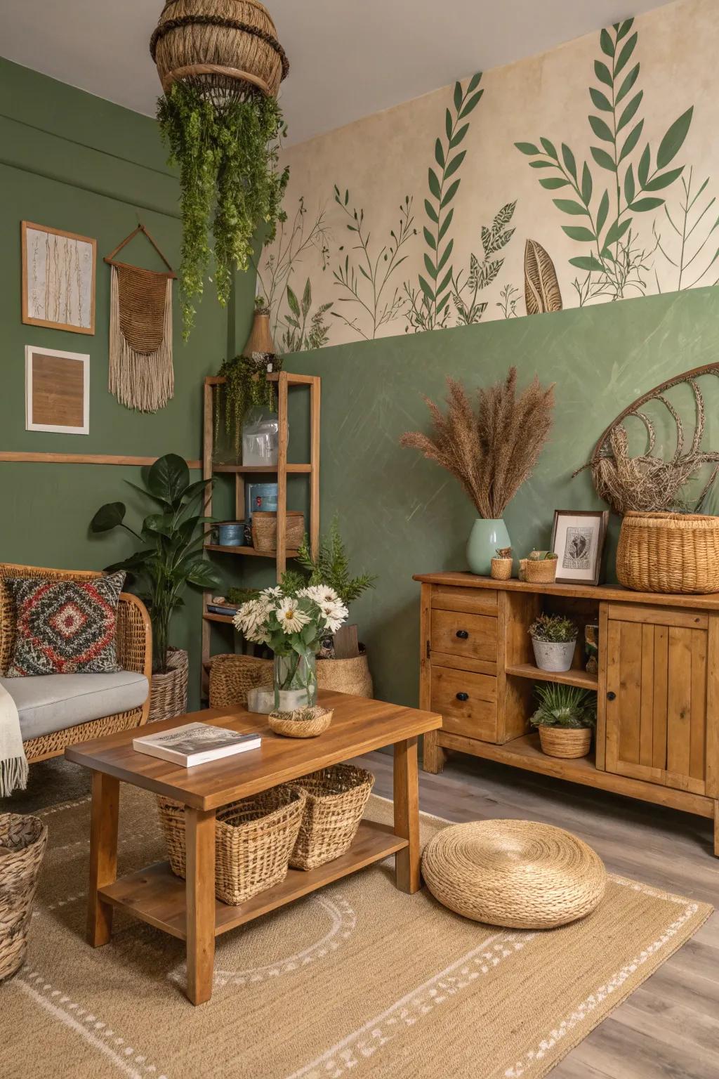 Earthy shades evoke a tranquil setting reminiscent of your beloved park.