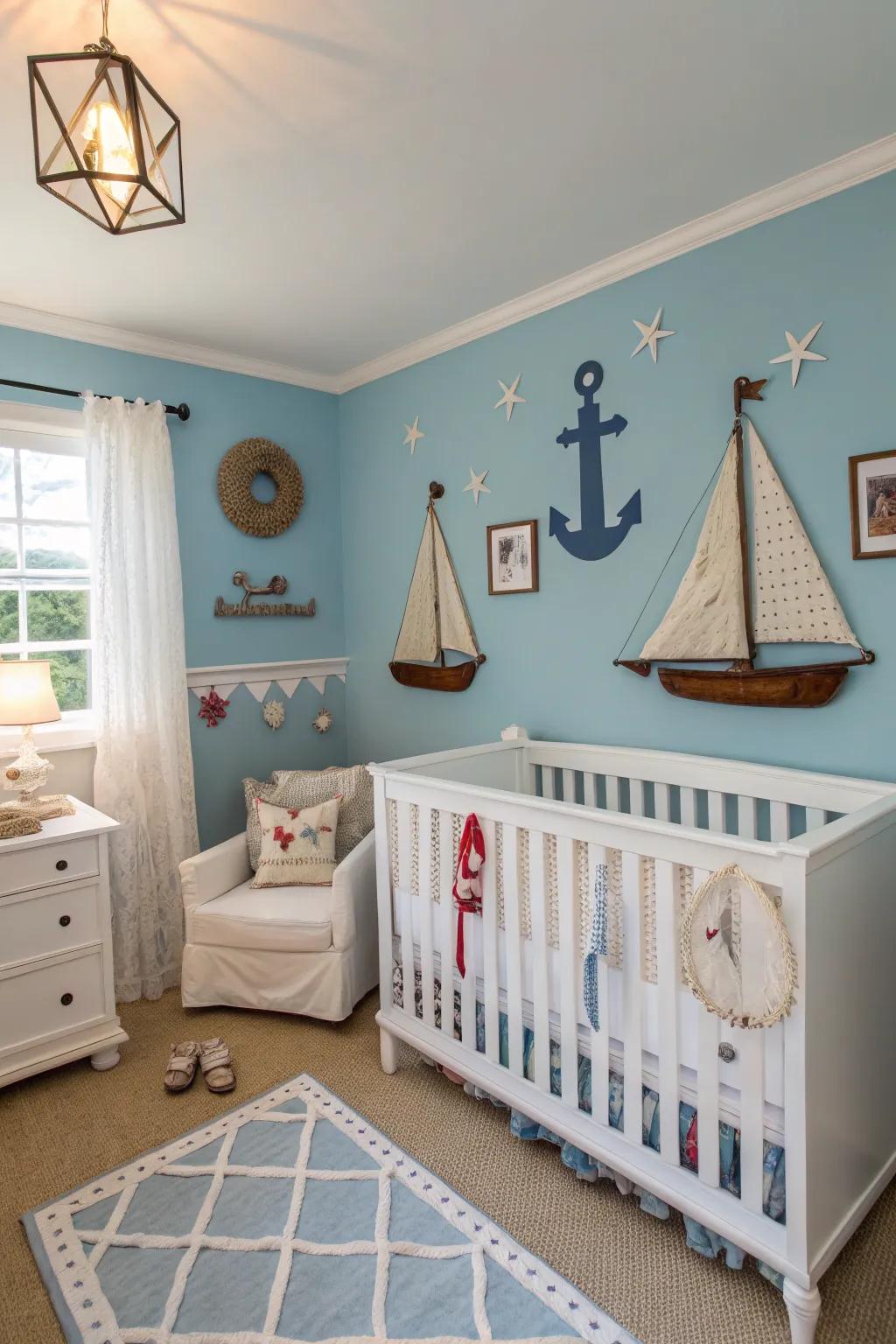 A tranquil nursery featuring tranquil azure blue tones.