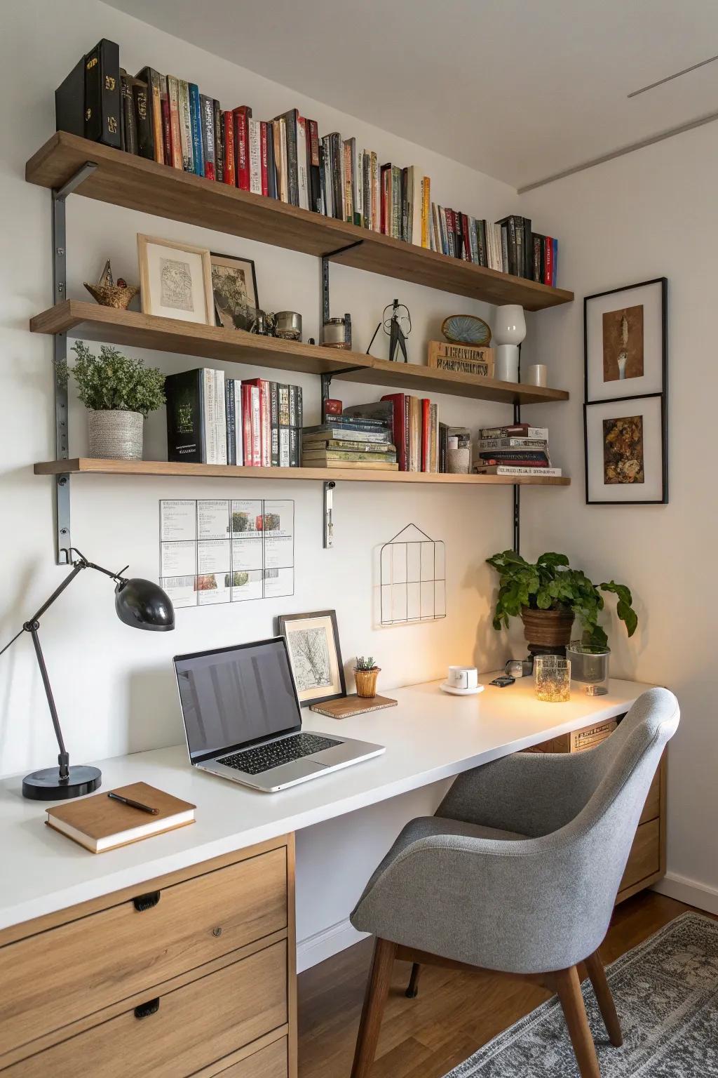 Functional shelves bring together storage and style.