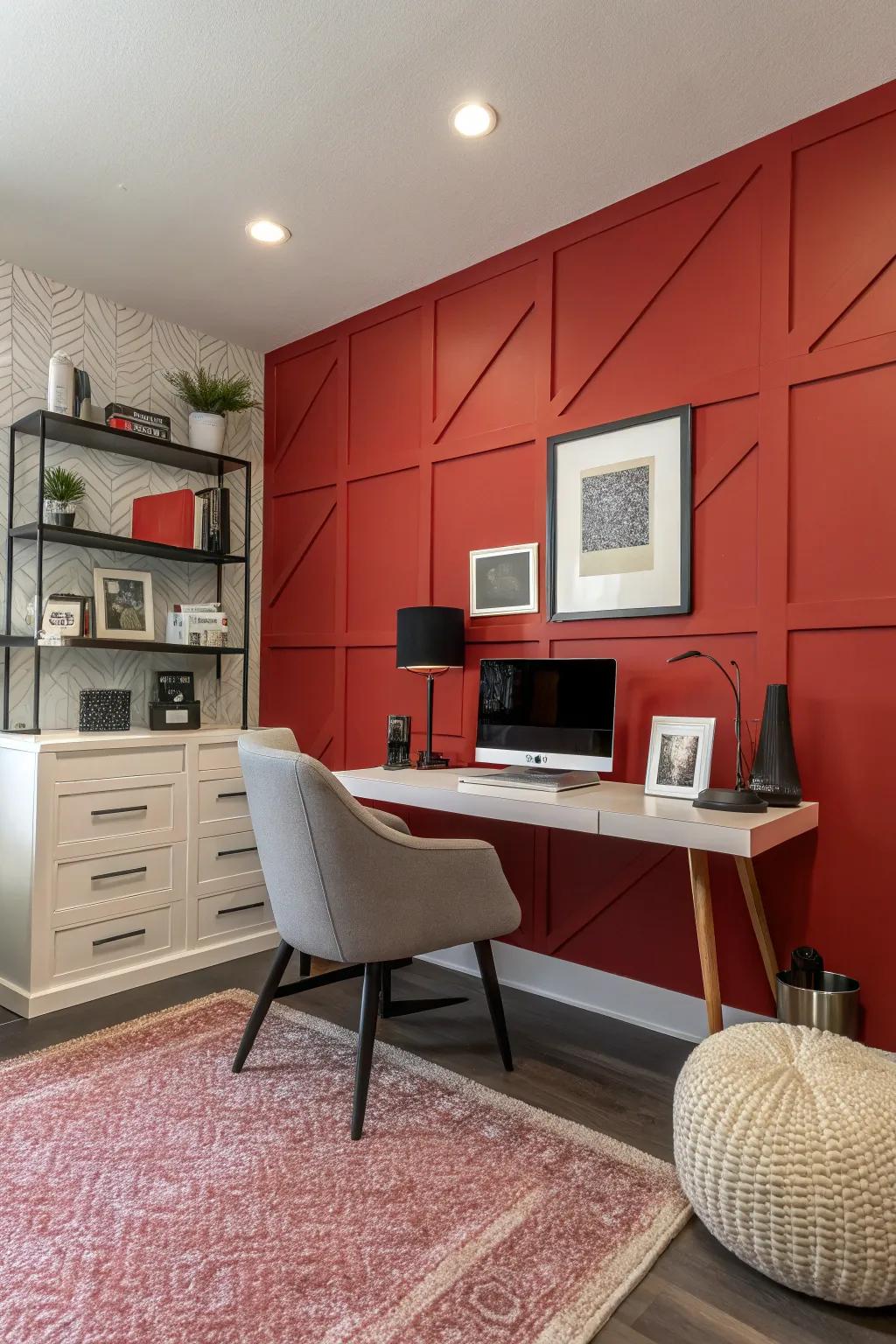 A striking highlight wall can transform your office with minimal effort.