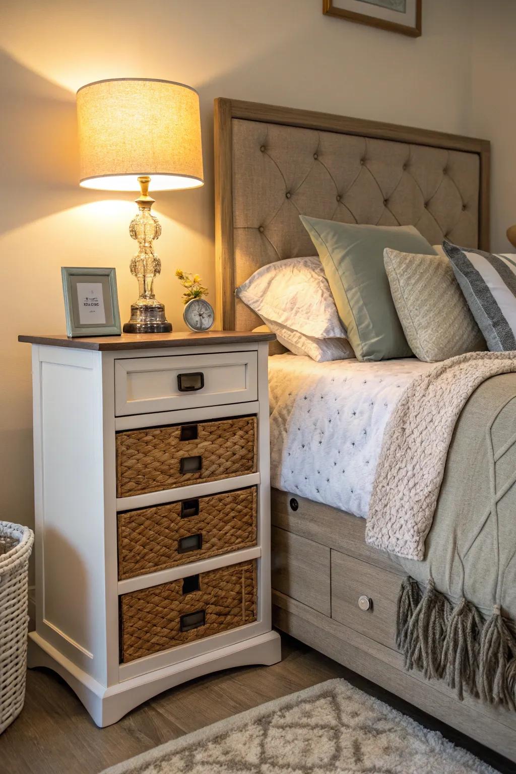 Keep your essentials neatly organized with a capacious nightstand.
