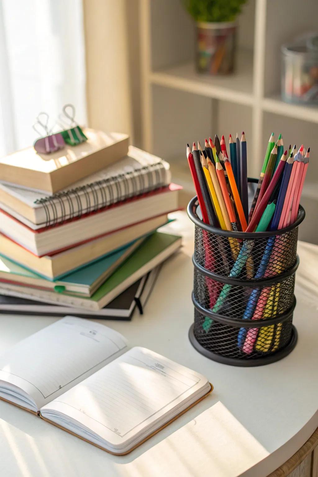 A spinning caddy provides effortless access to essentials.