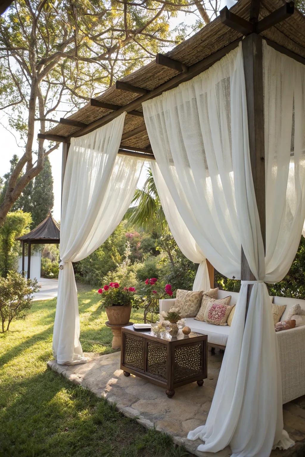 Soft curtains enhance the elegance and privacy of your outdoor space.