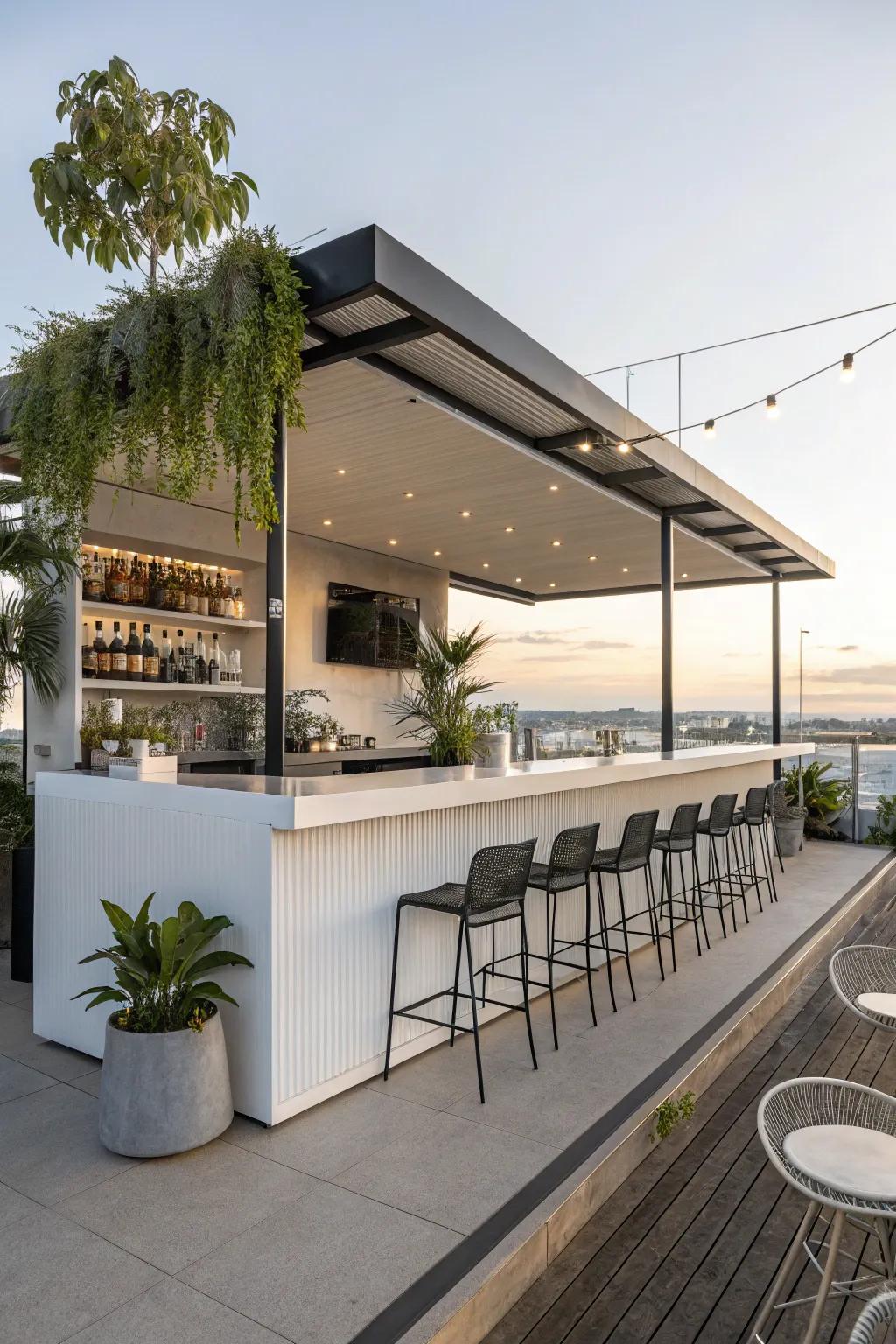 A smooth and modern coffee bar layout for a contemporary yard.
