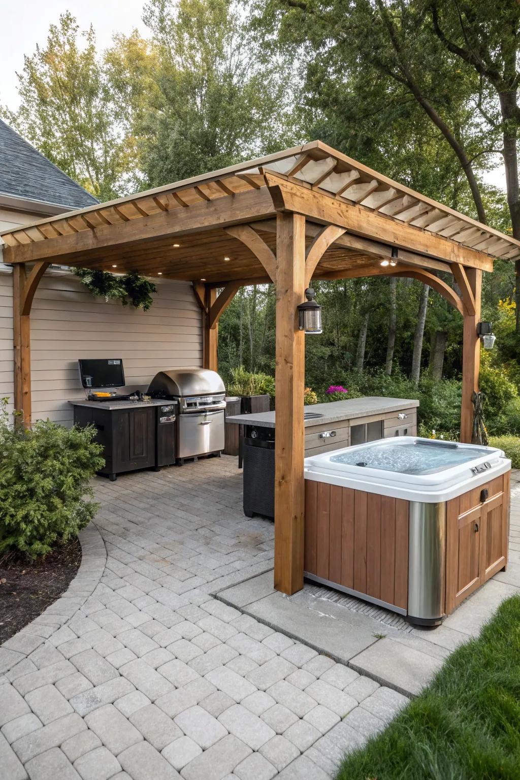 A pergola provides both shade and protection, boosting comfort and utility.