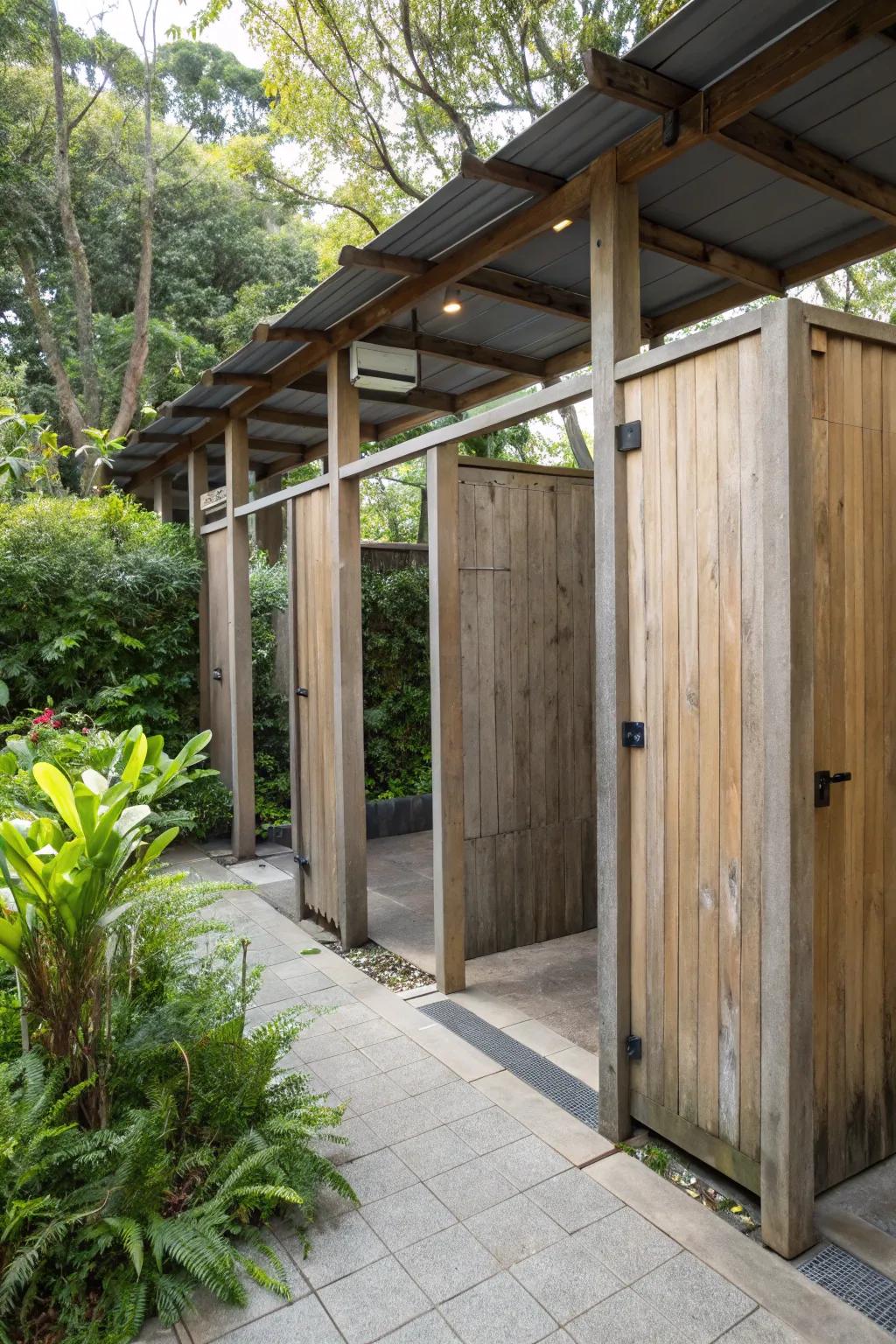Revel in the fresh atmosphere with open-air restroom blueprints.