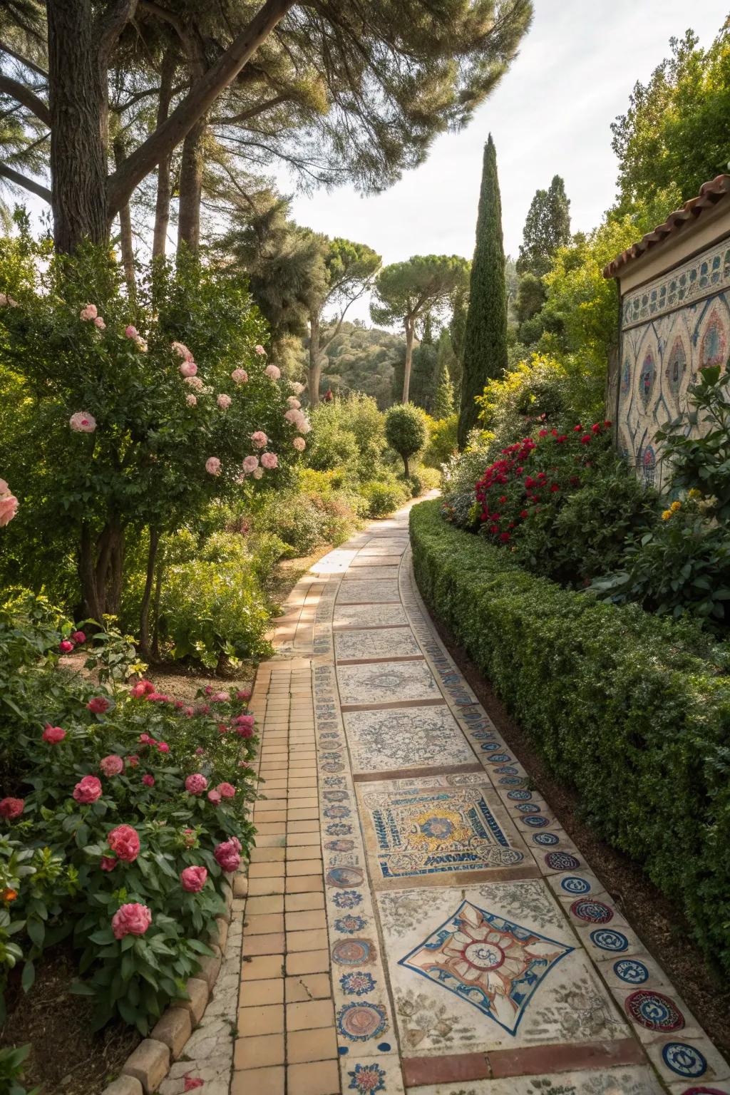 Infuse charm into your garden with exquisitely tiled walkways.