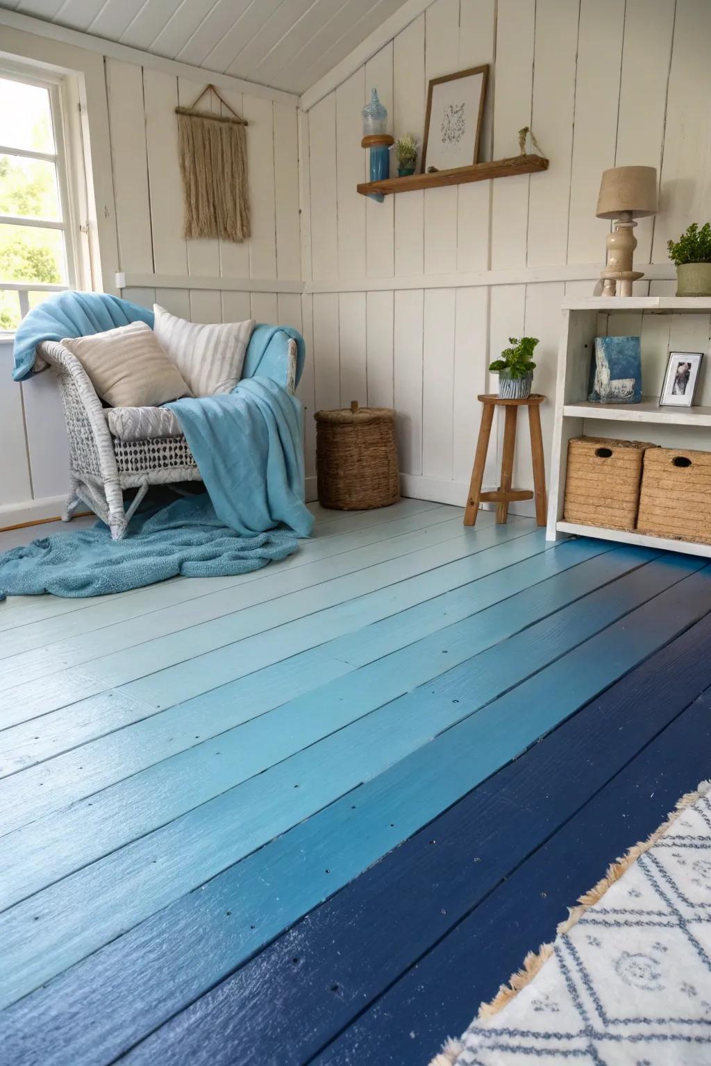The ombre effect engenders a tranquil and expansive ambiance.