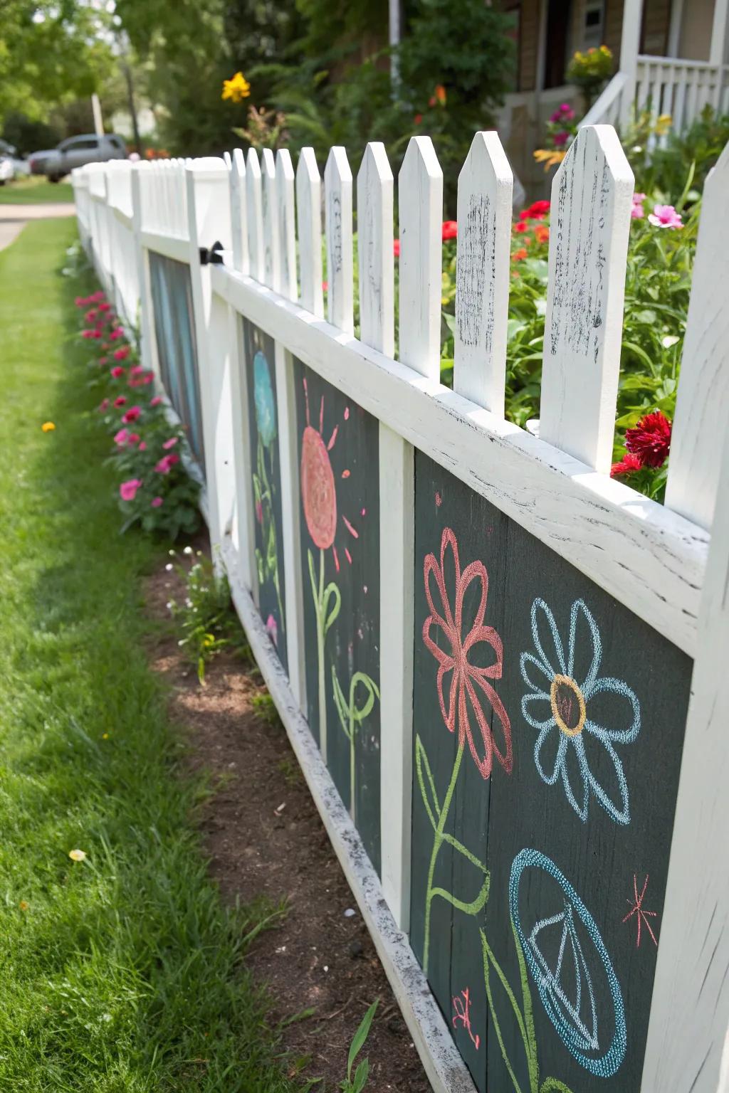 An engaging slate board-coated picket fence inspires perpetual creativity.