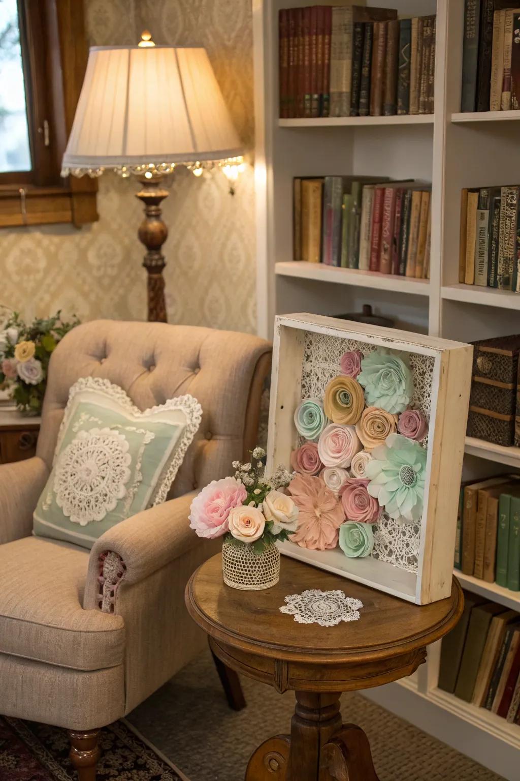An old-fashioned inspired shadow box extends a sentimental accent to your aesthetic.