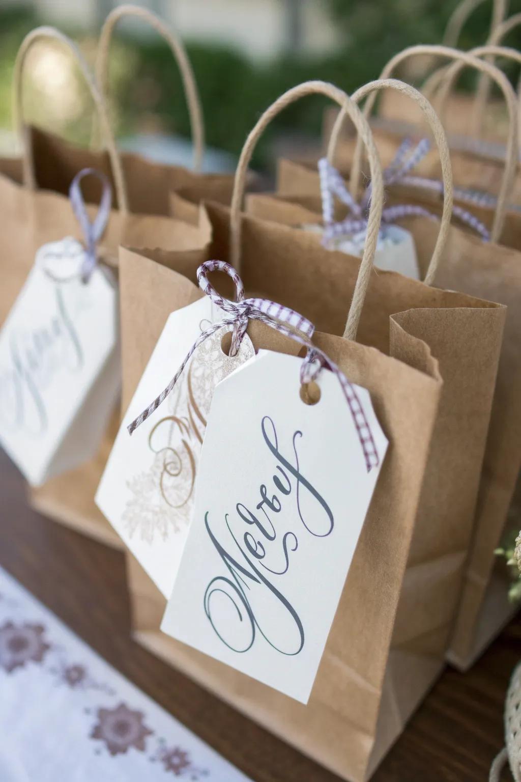 Charming personalized tags featuring elegant calligraphy.