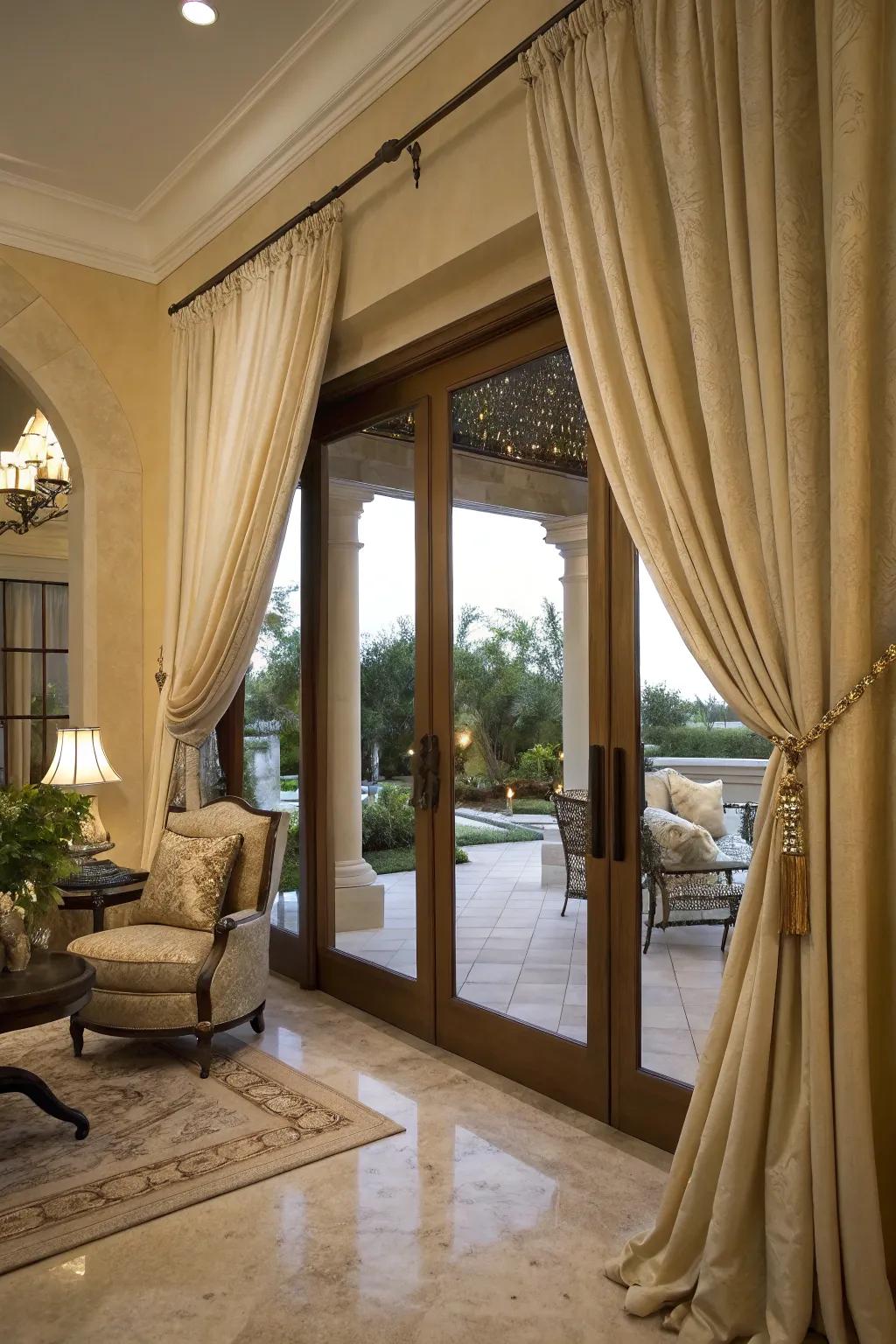Full-length curtains deliver refinement and grandeur to patio doors.