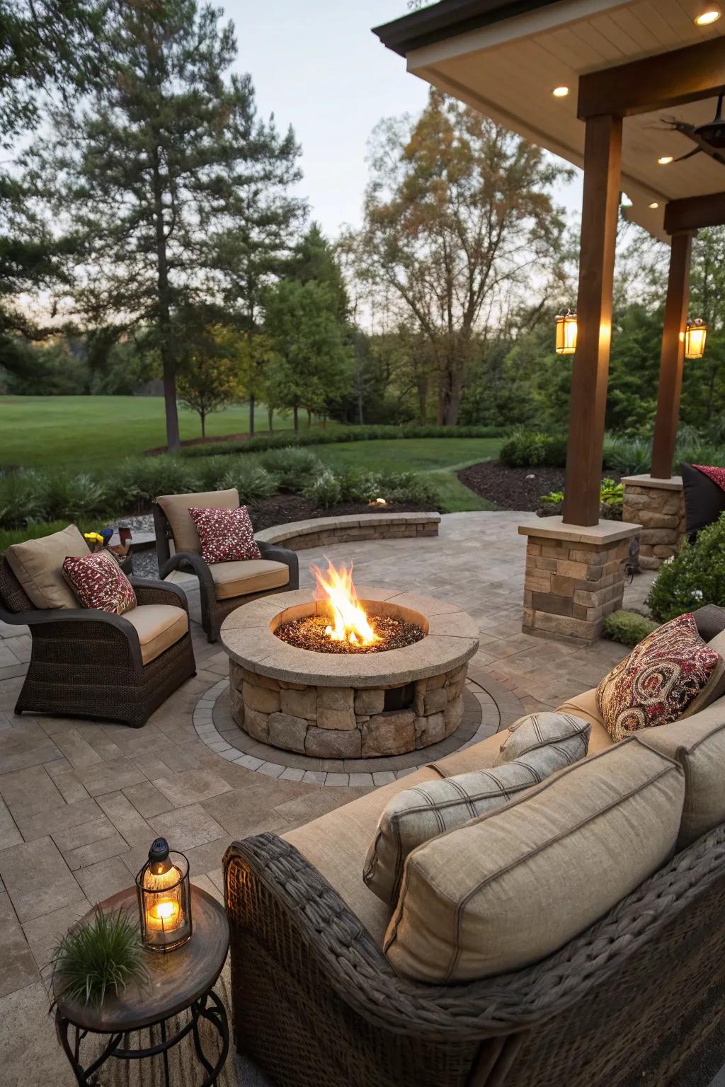 An open hearth imparts warmth and mood to any patio.